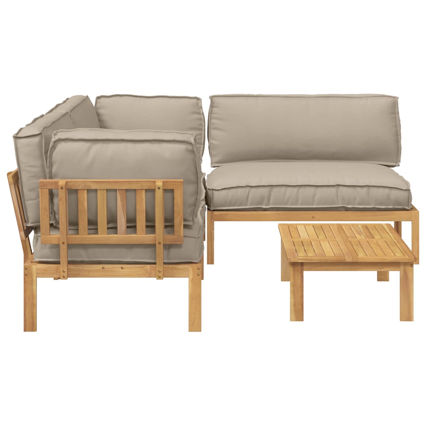 Bankstel met kussen Effen 4 pcs Taupe Massief Acaciahout