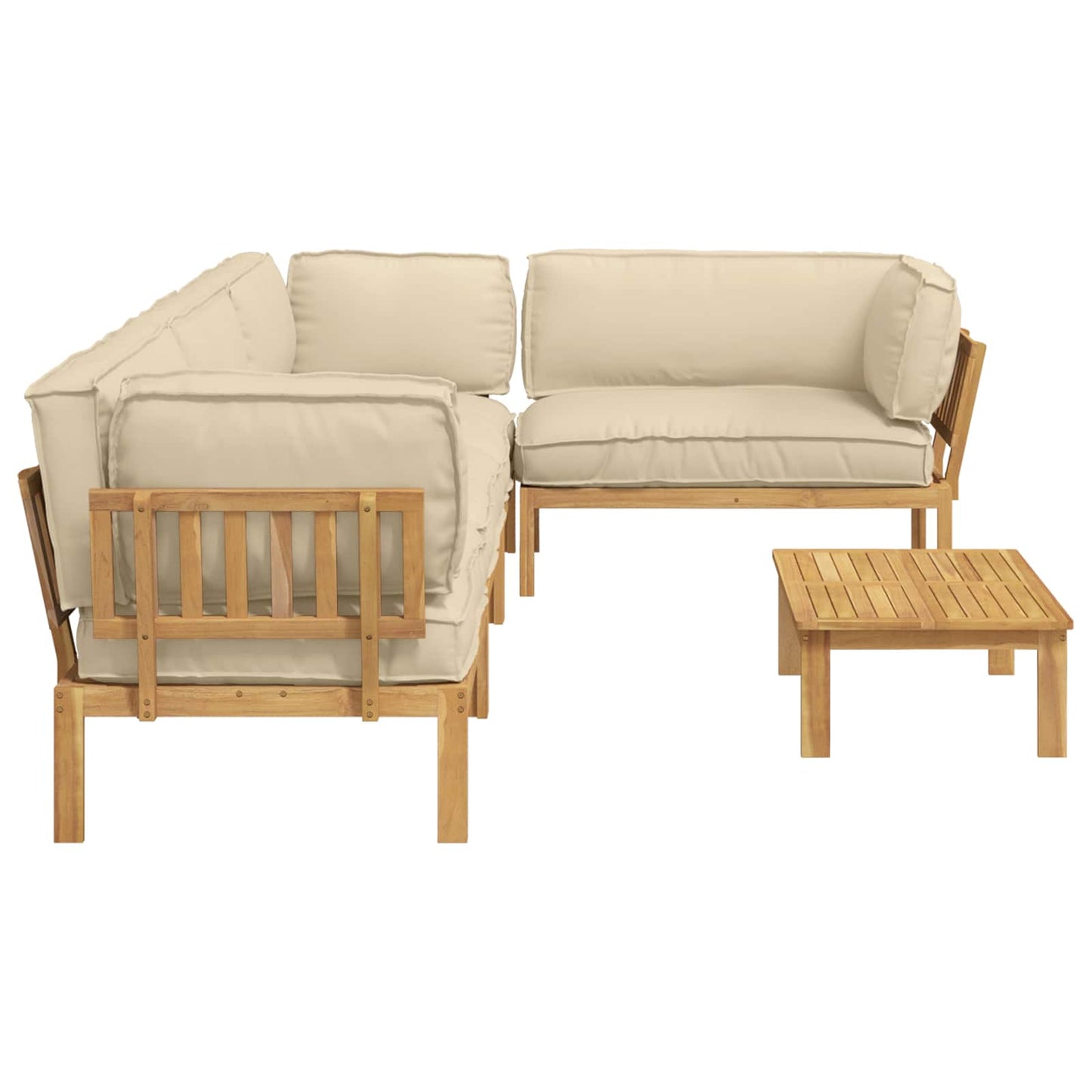 Bankstel met kussen 5 pcs Beige, Lichtbruin Massief Acaciahout