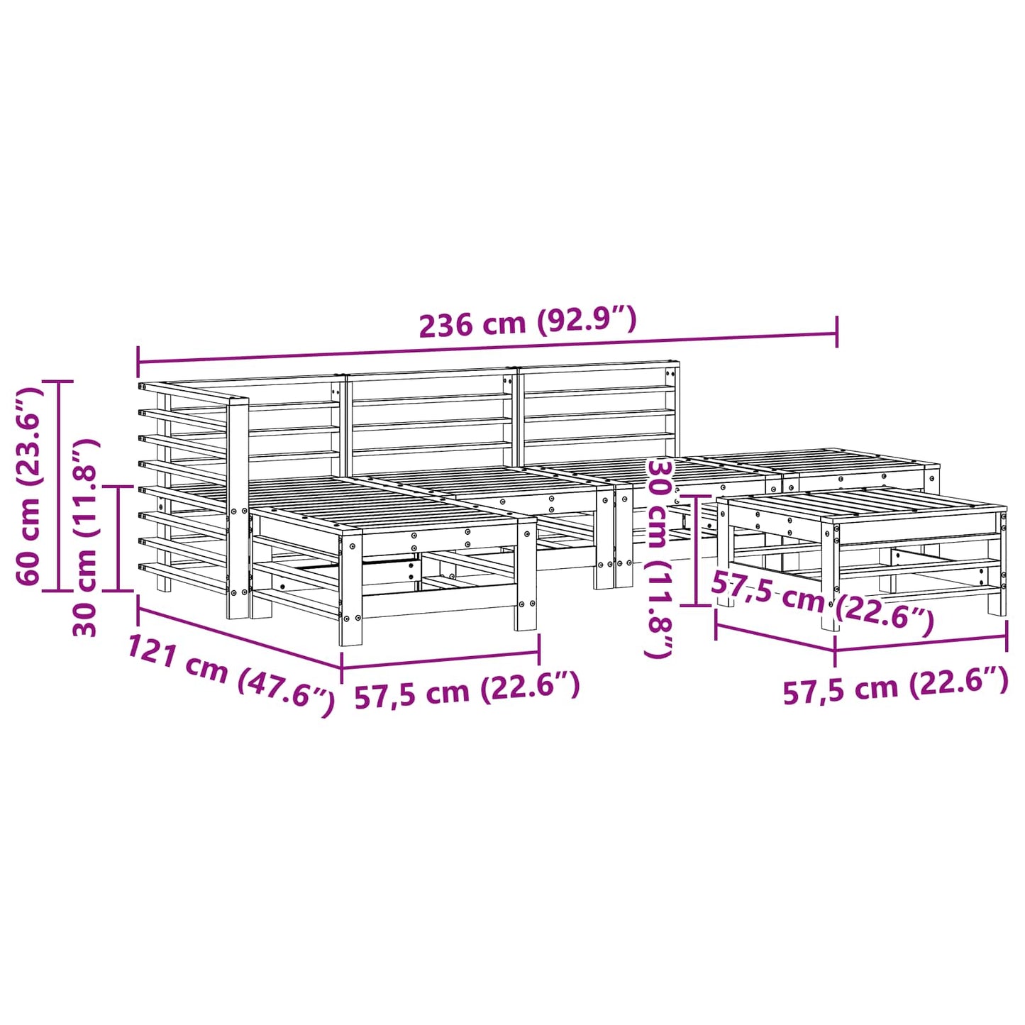 Tuin loungeset 5 pcs Waskleur Bruin Massief grenenhout is nu te koop bij PeponiXL, paradijselijk wonen!