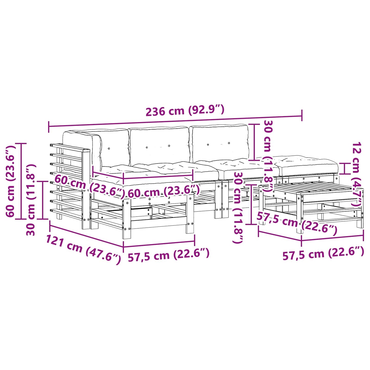 Tuin loungeset 6 pcs Wasbruin Massief grenenhout is nu te koop bij PeponiXL, paradijselijk wonen!