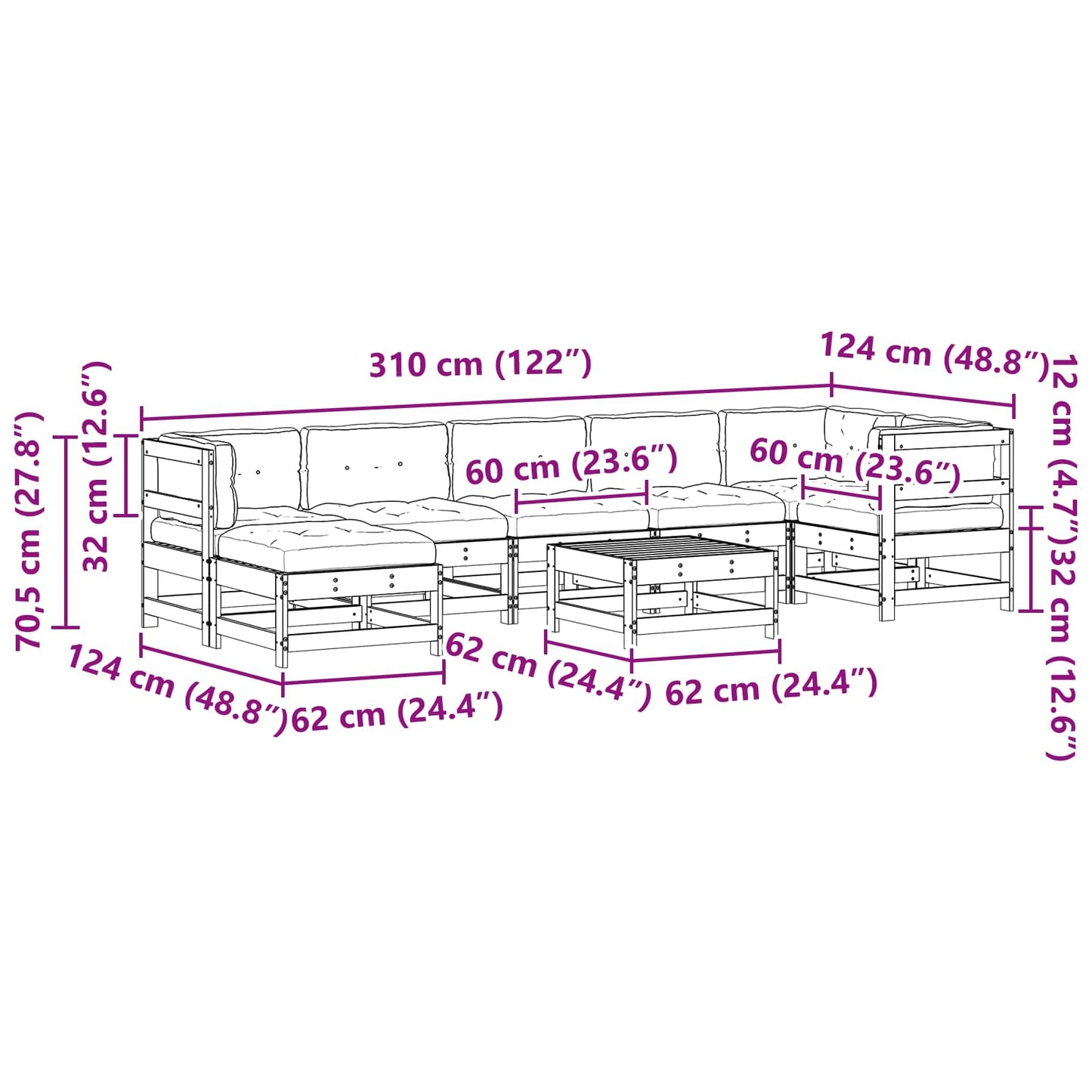 Tuin loungeset 8 pcs Wasbruin Massief grenenhout is nu te koop bij PeponiXL, paradijselijk wonen!