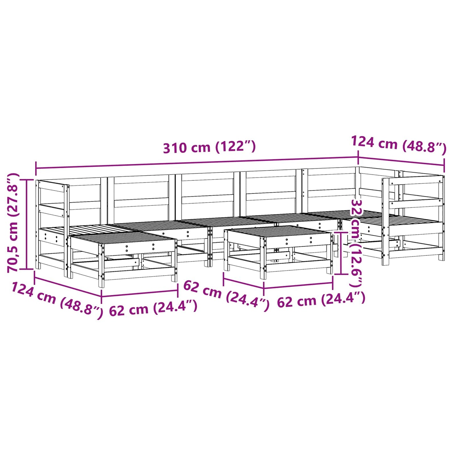 Tuin loungeset 8 pcs Waskleur Bruin Massief grenenhout is nu te koop bij PeponiXL, paradijselijk wonen!