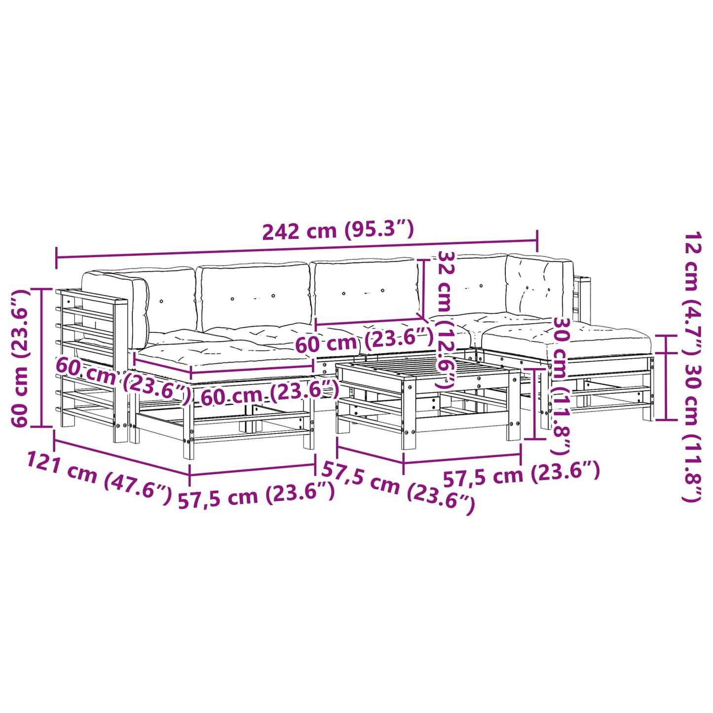 Tuin loungeset 7 pcs Wasbruin Massief grenenhout is nu te koop bij PeponiXL, paradijselijk wonen!