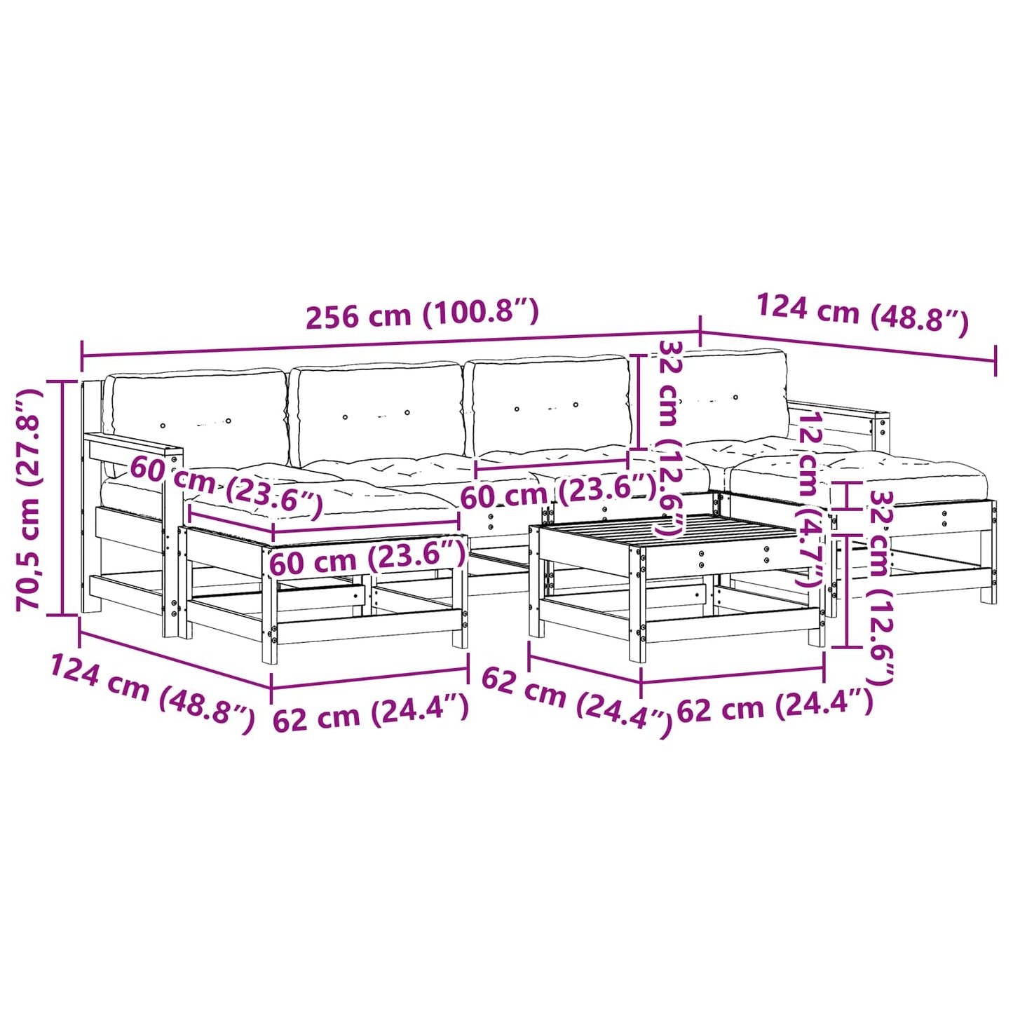 Tuin loungeset 7 pcs Waskleur Bruin Massief grenenhout is nu te koop bij PeponiXL, paradijselijk wonen!