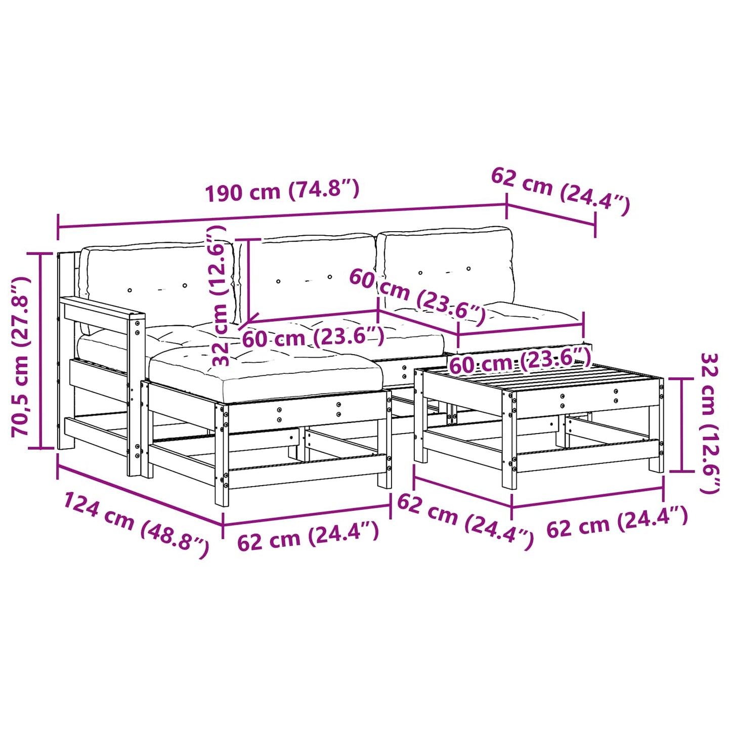 Tuin loungeset 5 pcs Wax Bruin Den Massief grenenhout is nu te koop bij PeponiXL, paradijselijk wonen!