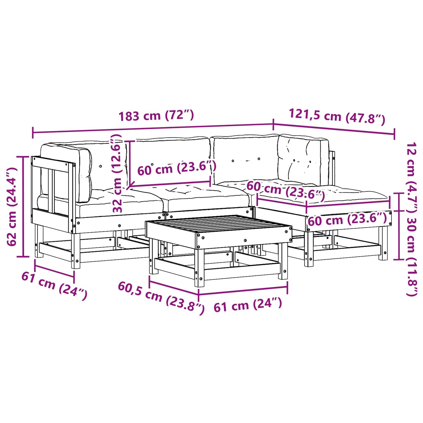 Tuin loungeset 15 pcs Wasbruin Massief grenenhout is nu te koop bij PeponiXL, paradijselijk wonen!