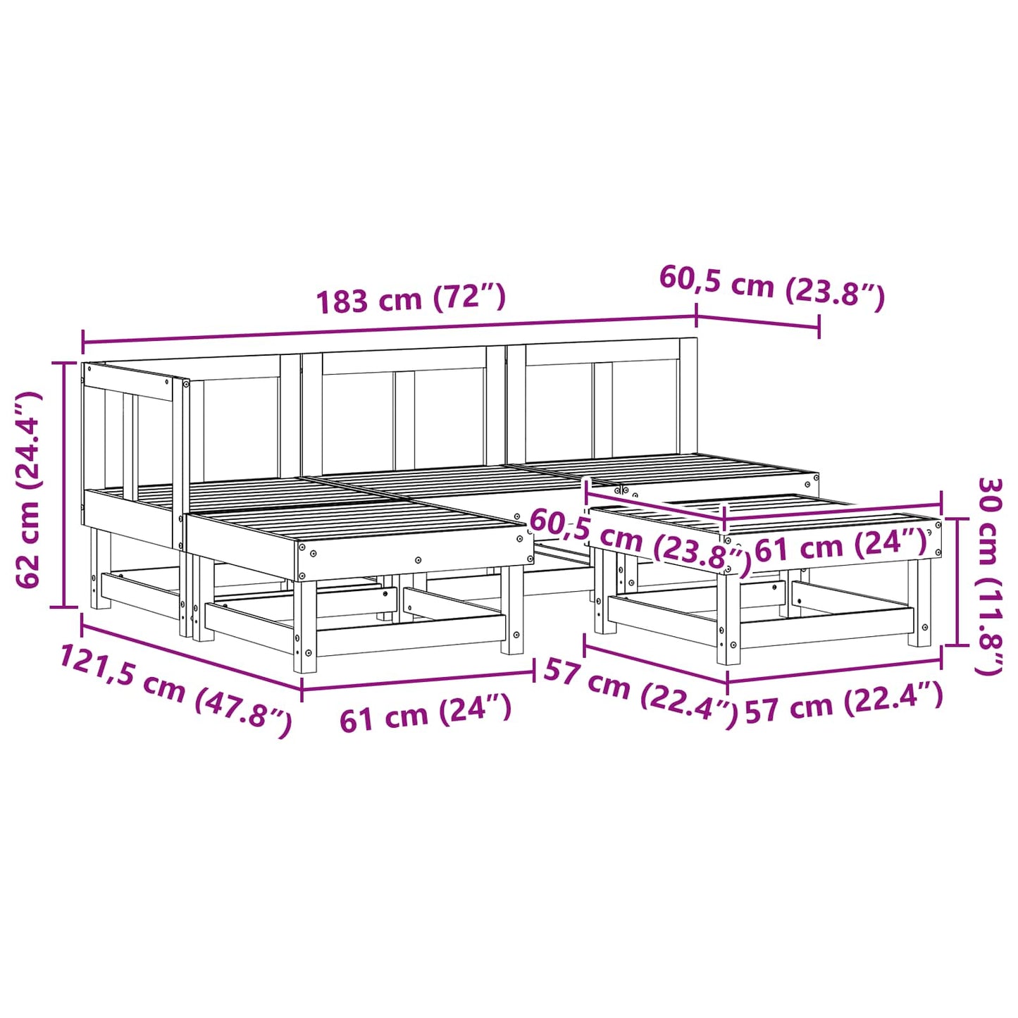Tuin loungeset 5 pcs Wasbruin Massief grenenhout is nu te koop bij PeponiXL, paradijselijk wonen!