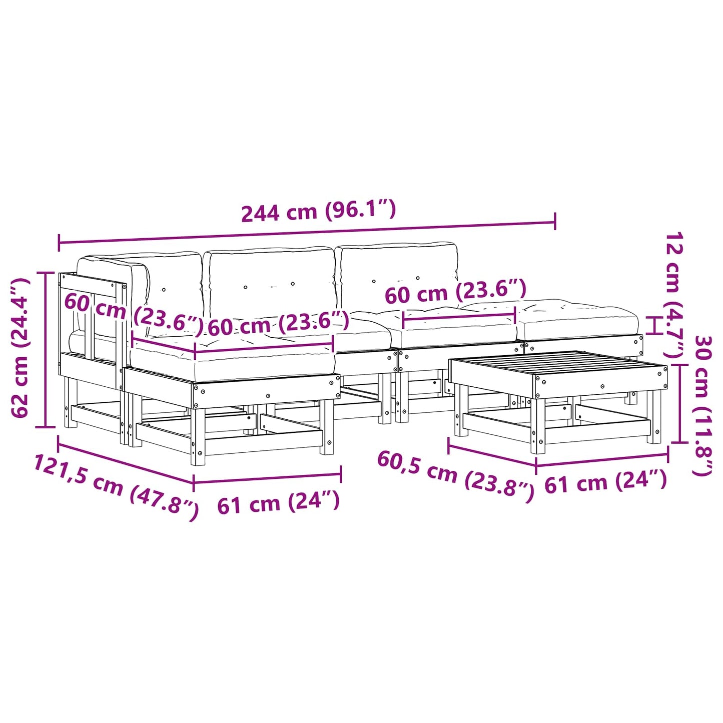 Tuin loungeset 6 pcs Wasbruin Massief grenenhout is nu te koop bij PeponiXL, paradijselijk wonen!