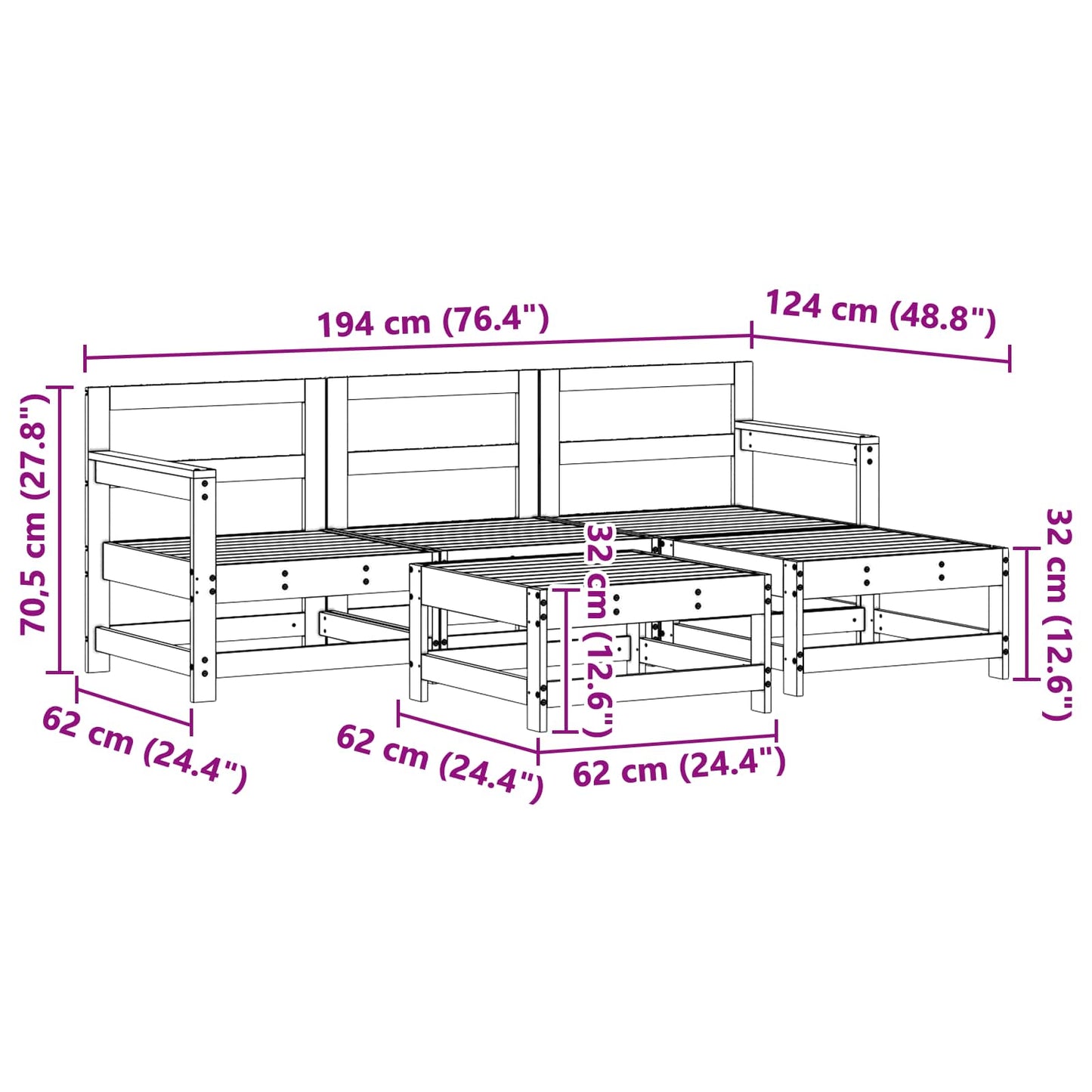 Tuin loungeset 5 pcs Waskleur Bruin Massief grenenhout is nu te koop bij PeponiXL, paradijselijk wonen!
