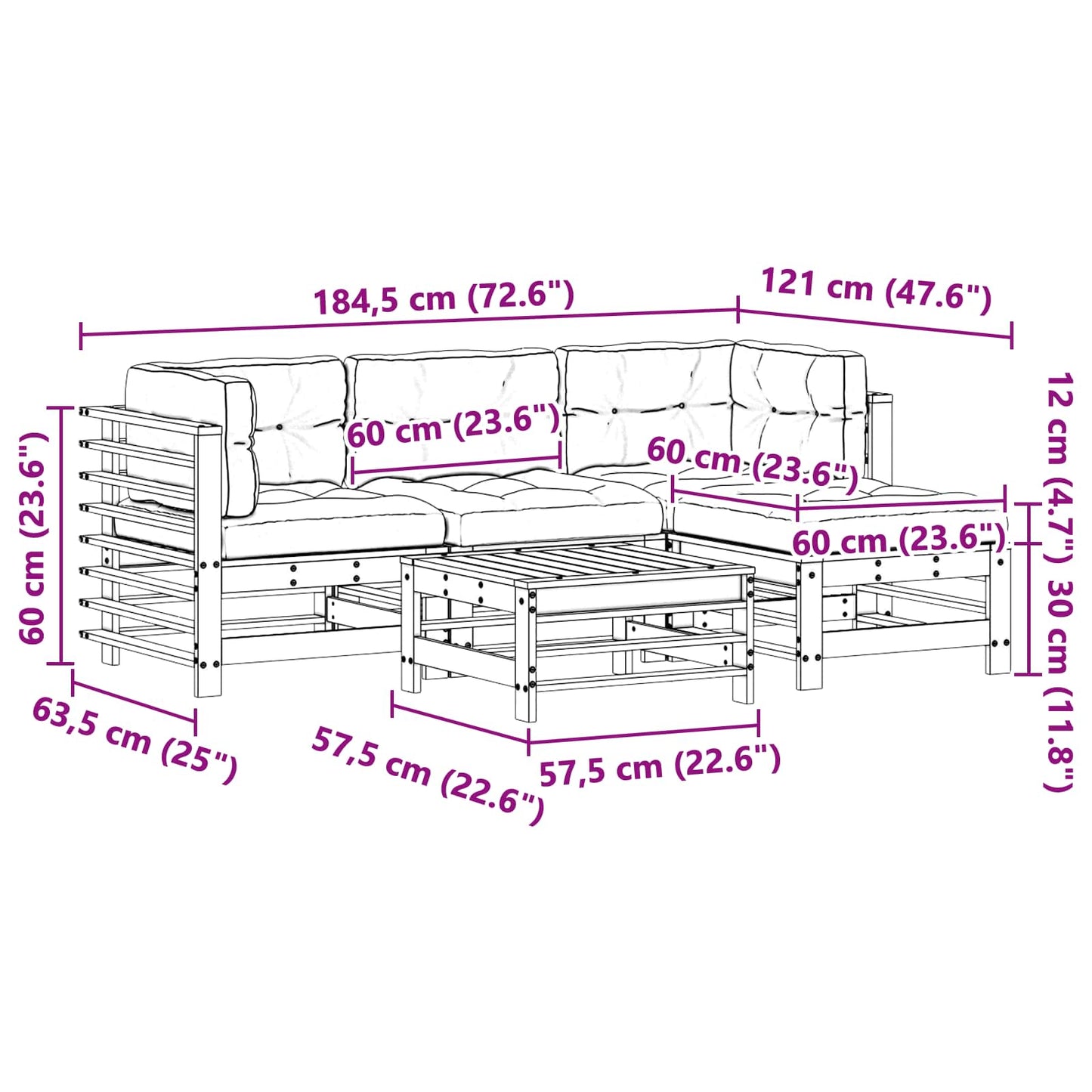 Tuin loungeset 5 pcs Wasbruin Massief grenenhout is nu te koop bij PeponiXL, paradijselijk wonen!