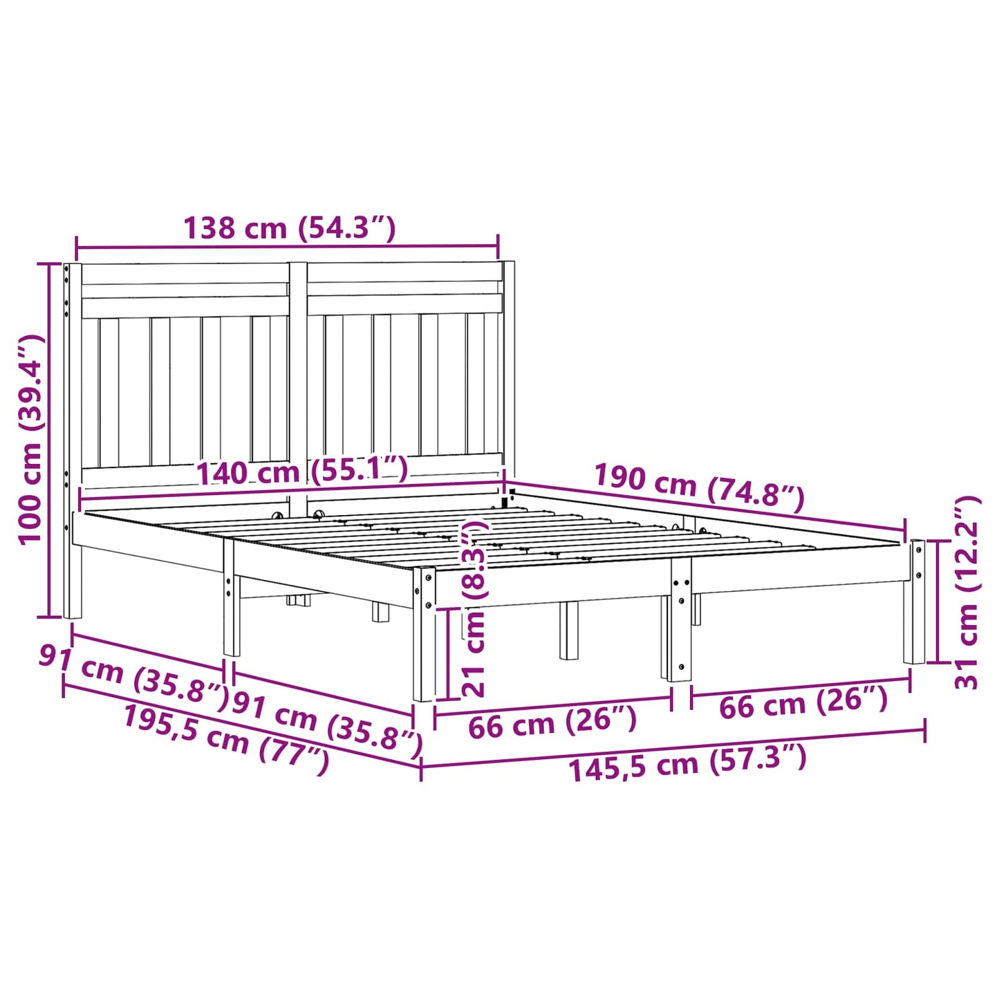 Bedframe Wasbruin 205,5 x 145,5 x 100 cm Massief Vurenhout is nu te koop bij PeponiXL, paradijselijk wonen!