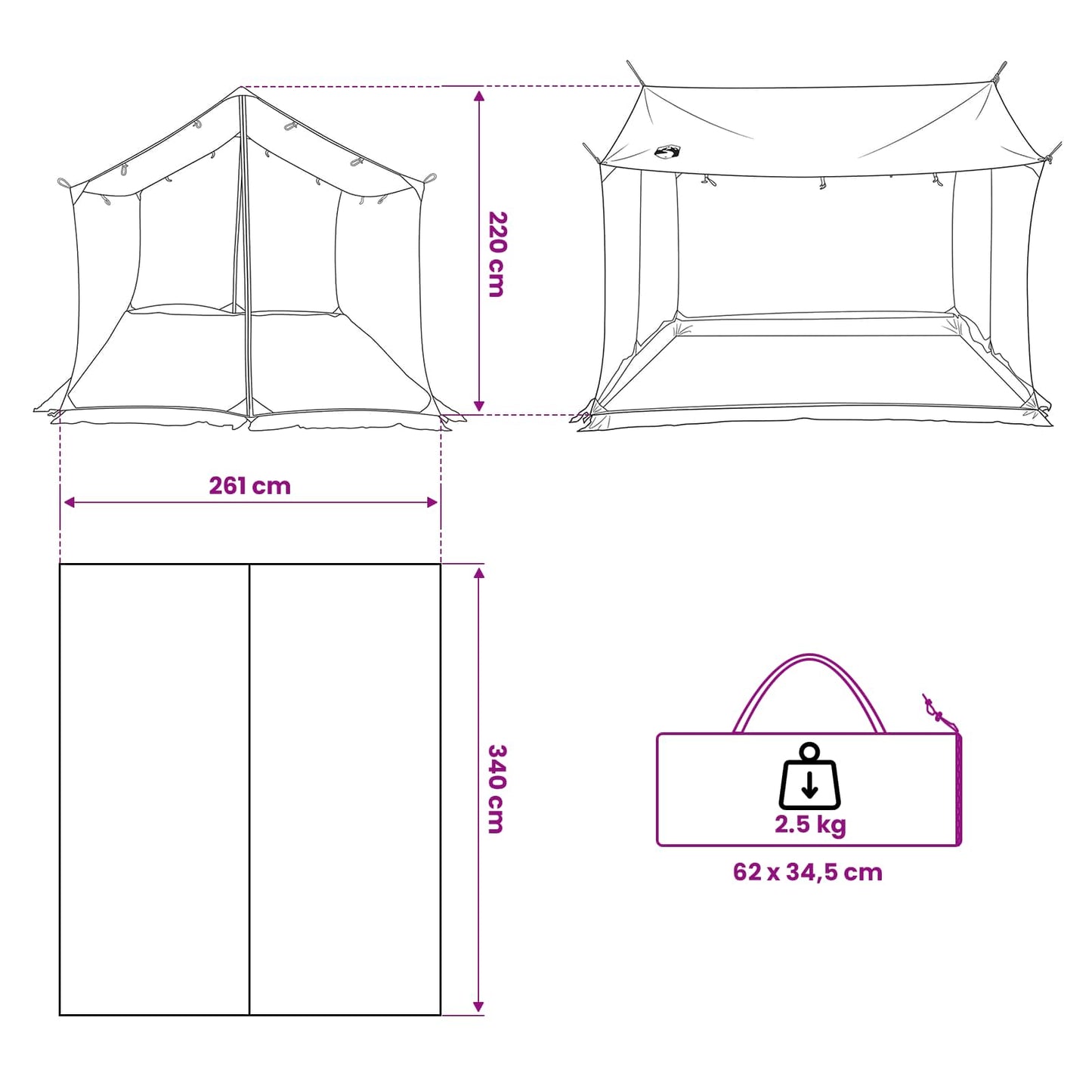 Campingzeil met gaaswanden Groen 340 x 260 x 220 cm is nu te koop bij PeponiXL, paradijselijk wonen!