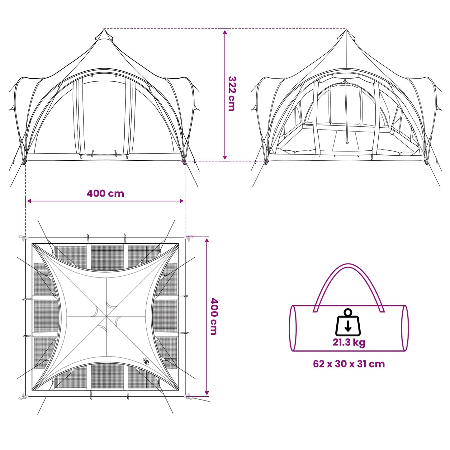 Tipi Tent met dak Grijs en Oranje 6-persoons Polyester en staal