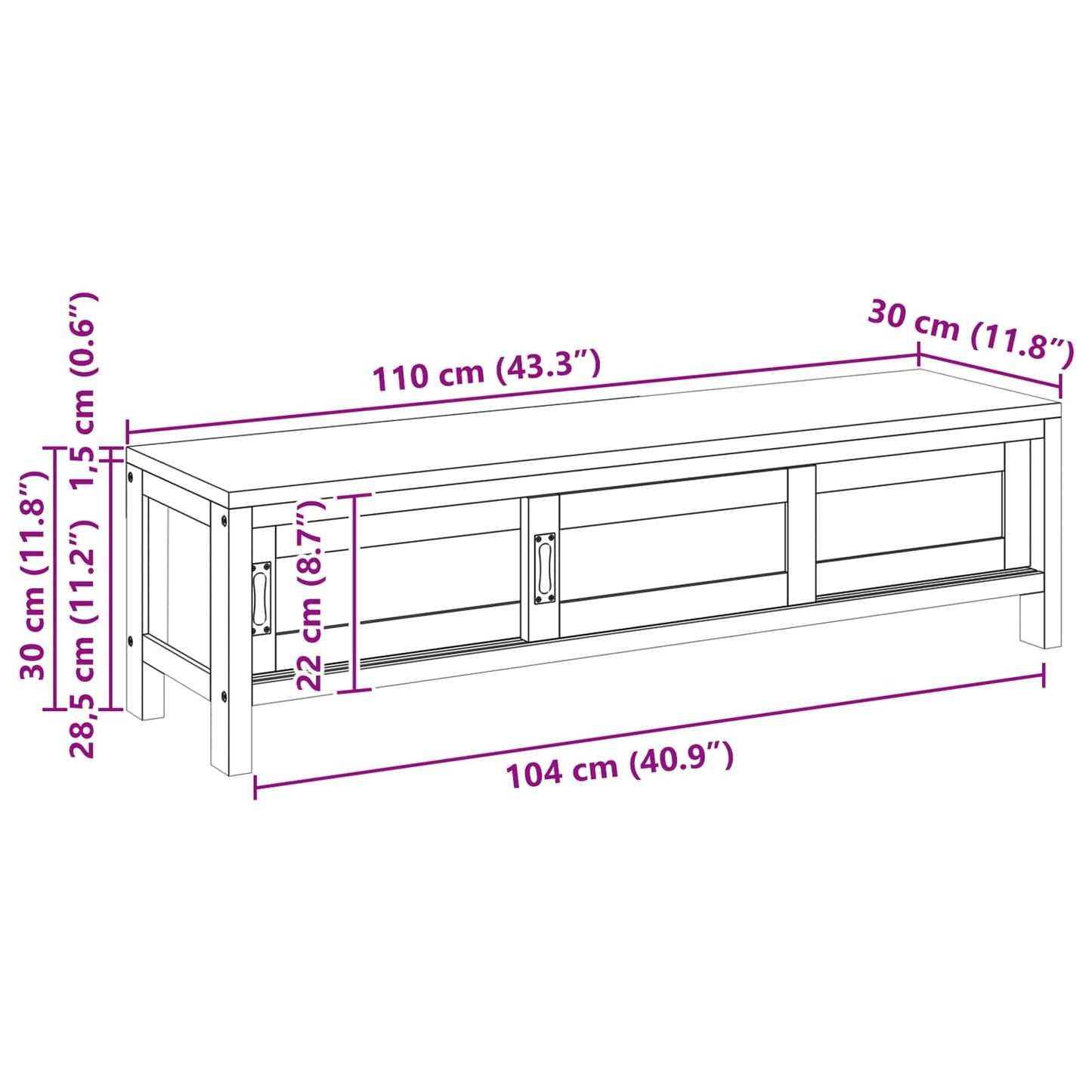 Tv-meubel 110 x 30 x 30 cm Massief Teakhout Naturel is nu te koop bij PeponiXL, paradijselijk wonen!