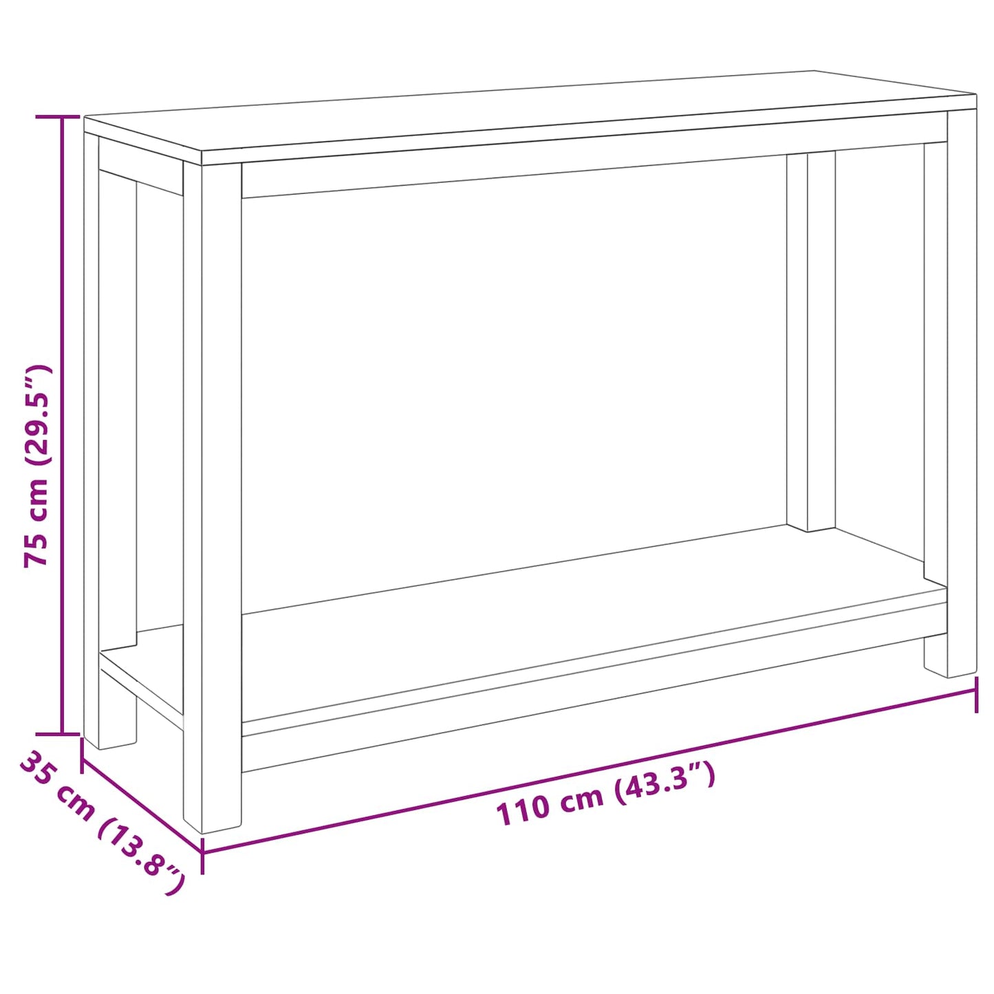 Wandtafel Naturel 110 x 35 x 75 cm Massief Teakhout