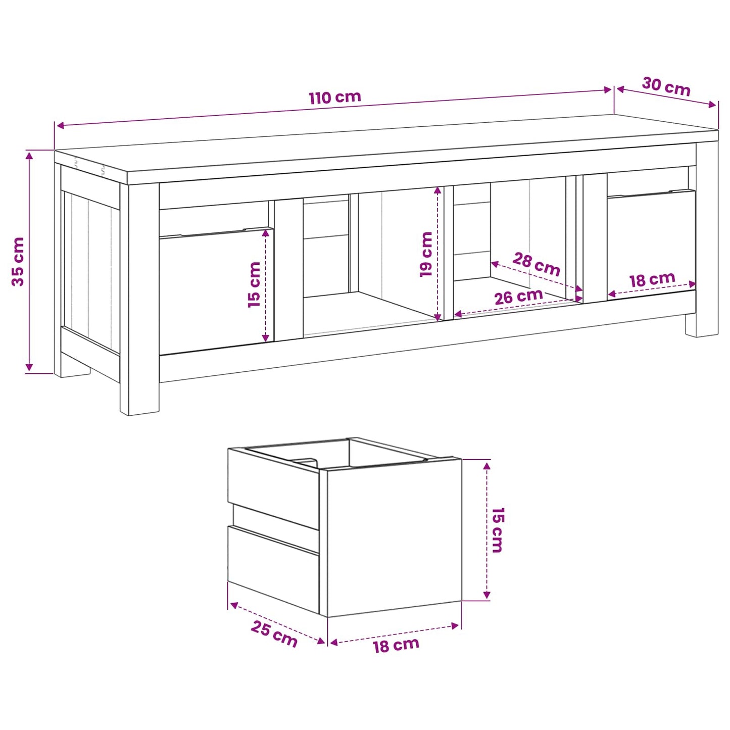 TV-kast 110 x 30 x 35 cm Naturel Massief Teakhout is nu te koop bij PeponiXL, paradijselijk wonen!