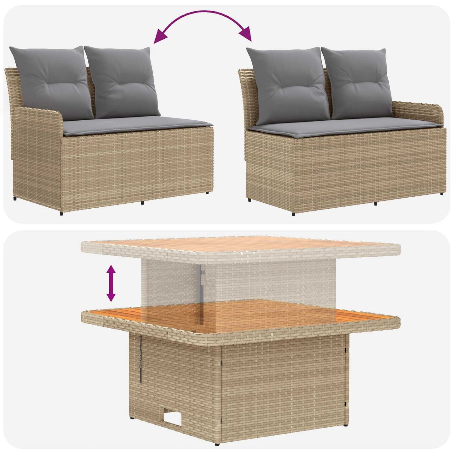 Meubelsets met kussen 6 pcs Beige en Licht Grijs PE Rattan is nu te koop bij PeponiXL, paradijselijk wonen!