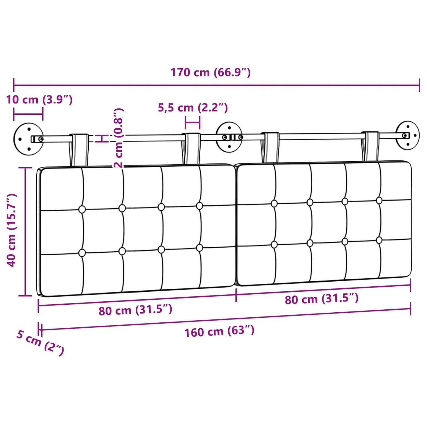 Hangend Hoofdeinde Donkergroen 170 x 55 x 5 cm Stof is nu te koop bij PeponiXL, paradijselijk wonen!