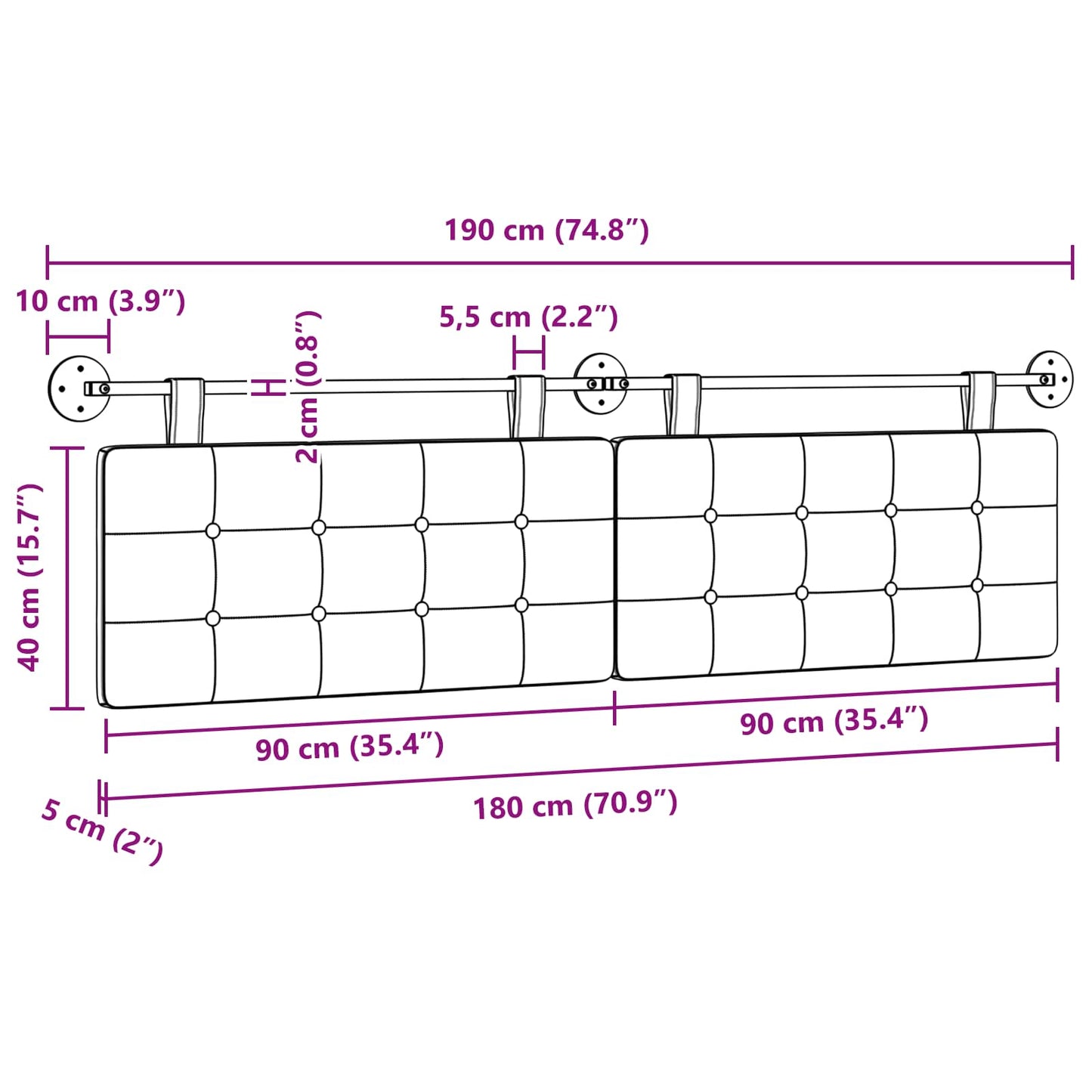 Hangend Hoofdeinde Lichtgrijs 190 x 55 x 5 cm Stof is nu te koop bij PeponiXL, paradijselijk wonen!