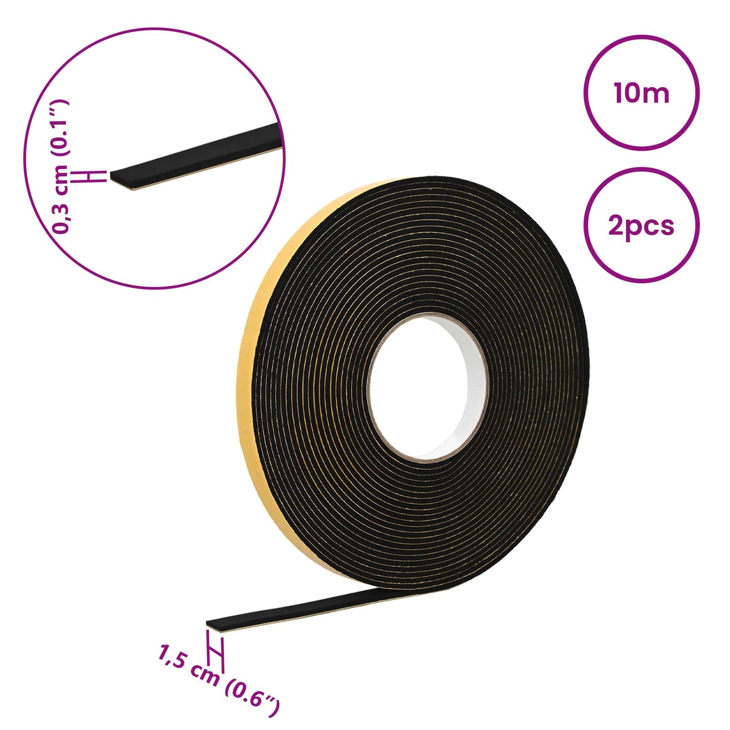 Zelfklevende schuimtape 2 pcs Zwart 15mm x 10m CR Schuim is nu te koop bij PeponiXL, paradijselijk wonen!