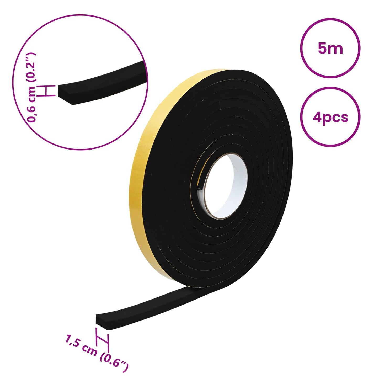 Zelfklevende schuimtape 4 pcs Zwart 15mm x 5m CR Schuim is nu te koop bij PeponiXL, paradijselijk wonen!