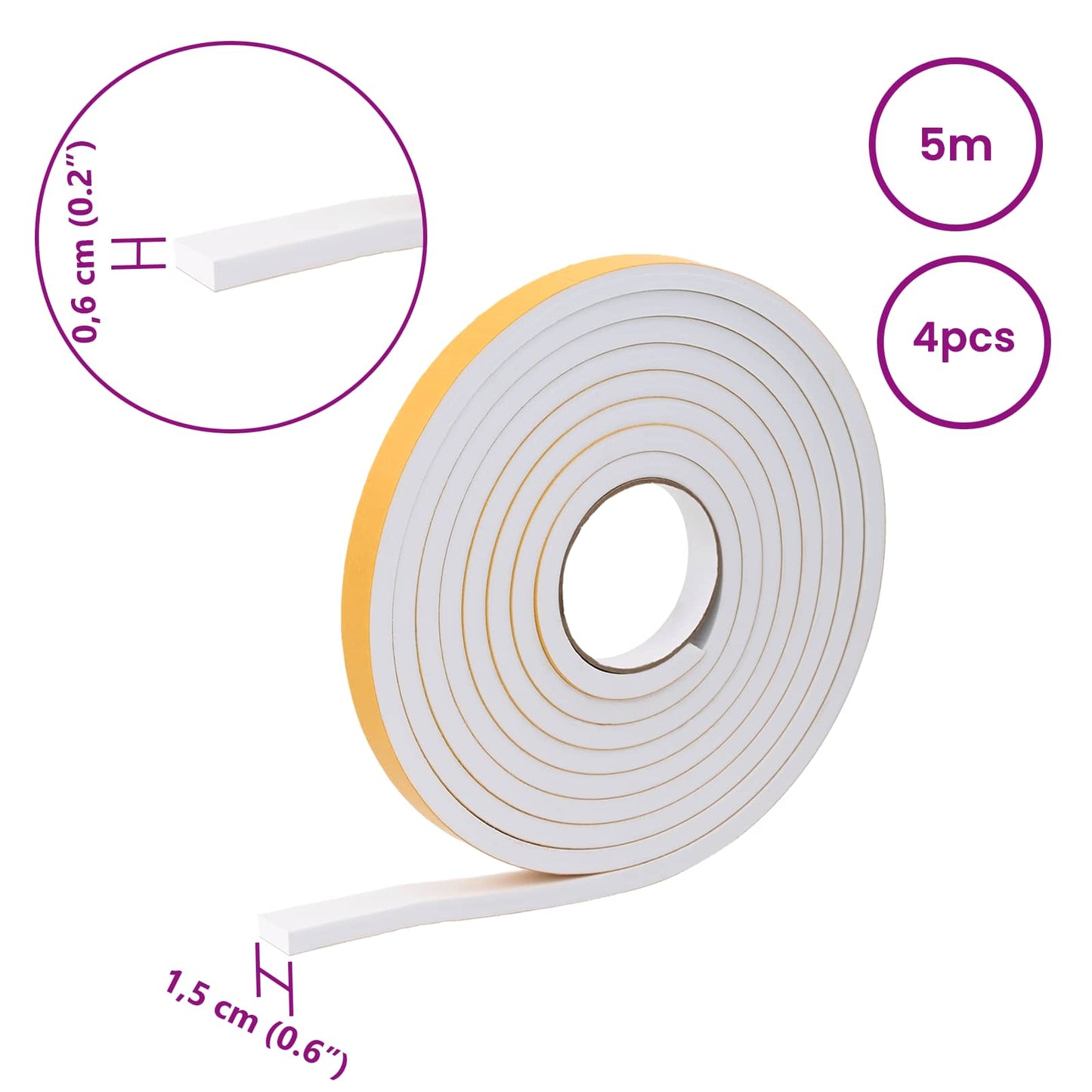 Zelfklevende schuimtape 4 pcs Wit 15mm x 5m CR Schuim is nu te koop bij PeponiXL, paradijselijk wonen!