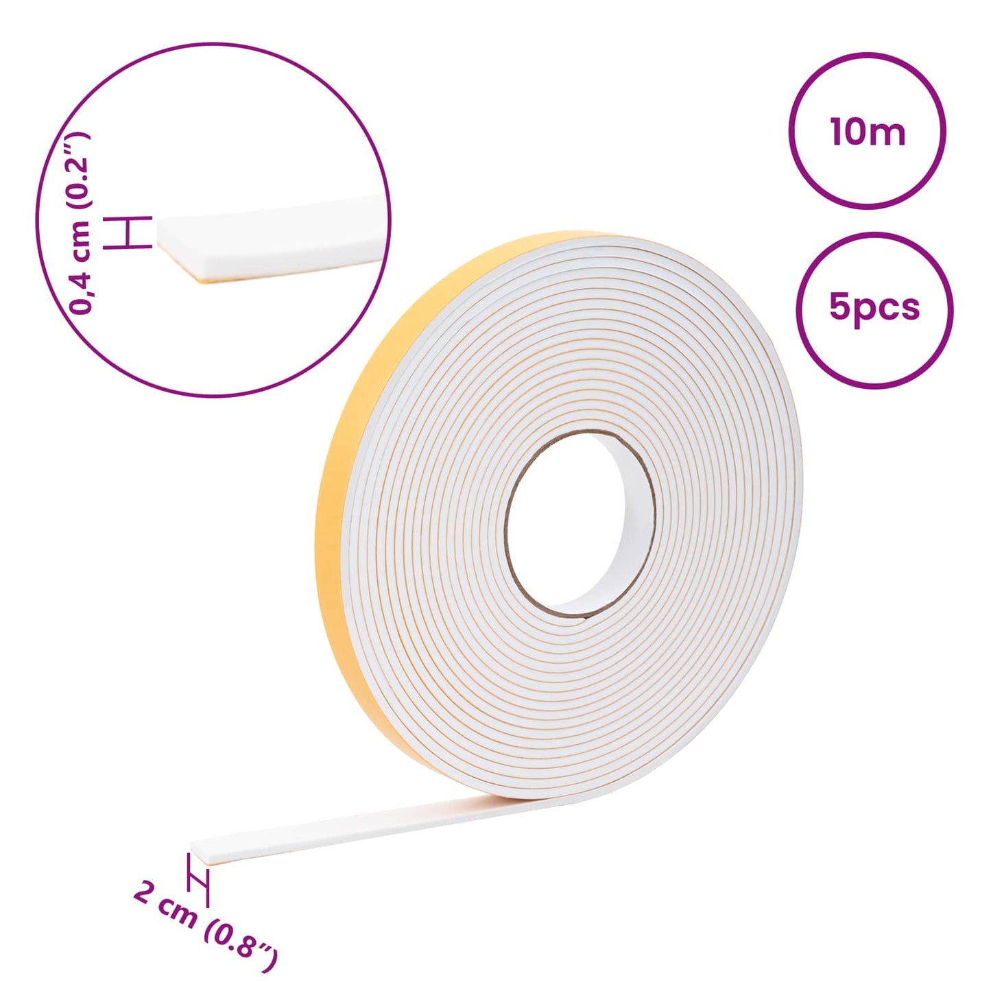 Zelfklevende schuimtape 5 pcs Wit 20mm x 10m CR Schuim is nu te koop bij PeponiXL, paradijselijk wonen!