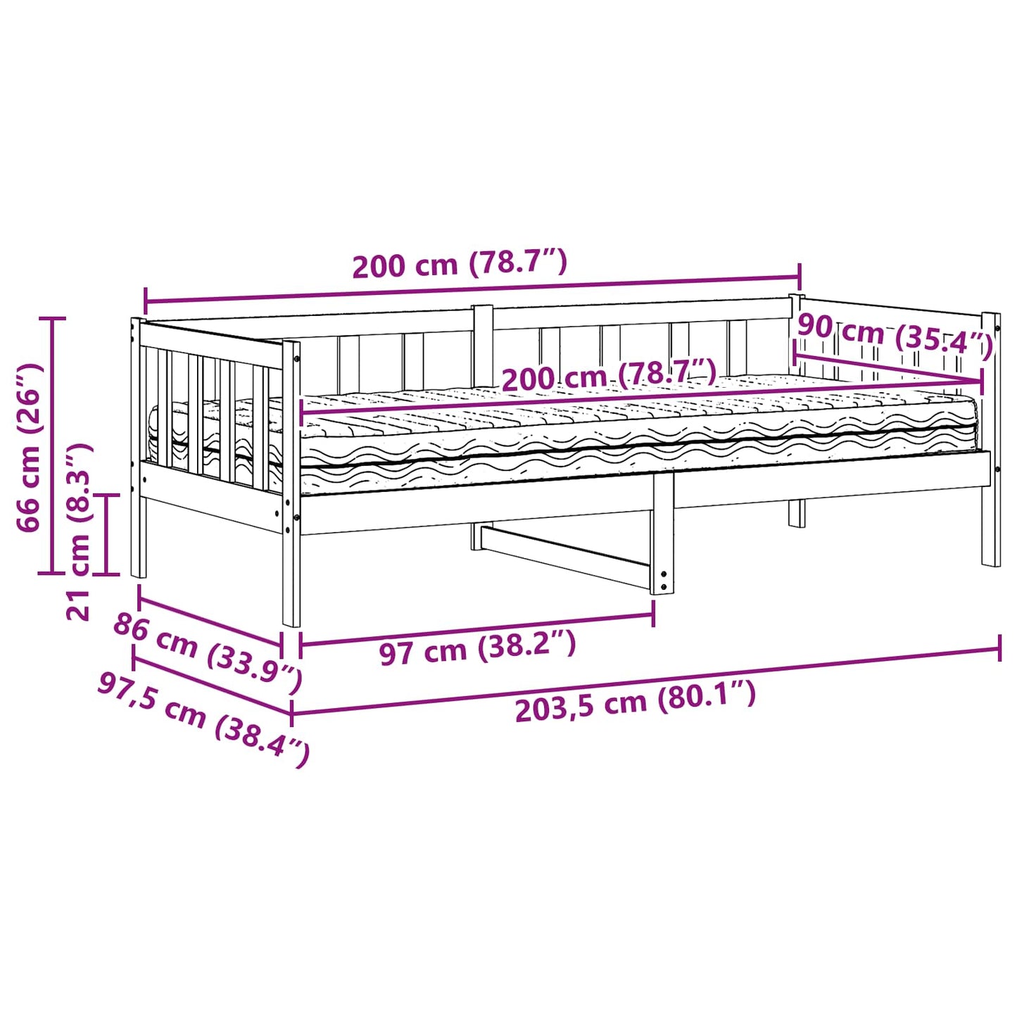 Daybed met matras met hoofdeinde Waxbruin en wit 90 x 200 cm is nu te koop bij PeponiXL, paradijselijk wonen!