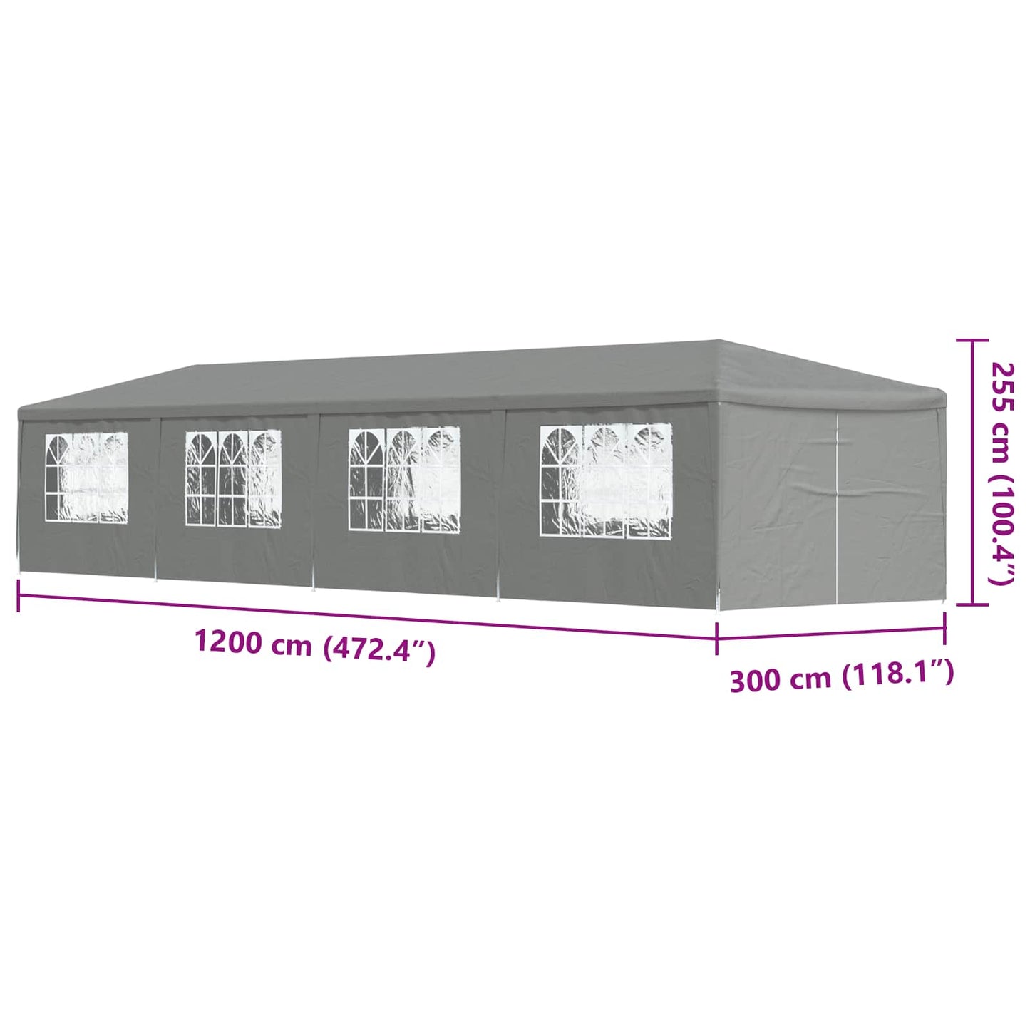 Partytent 1200 x 300 x 255 cm Lichtgrijs PE en staal is nu te koop bij PeponiXL, paradijselijk wonen!