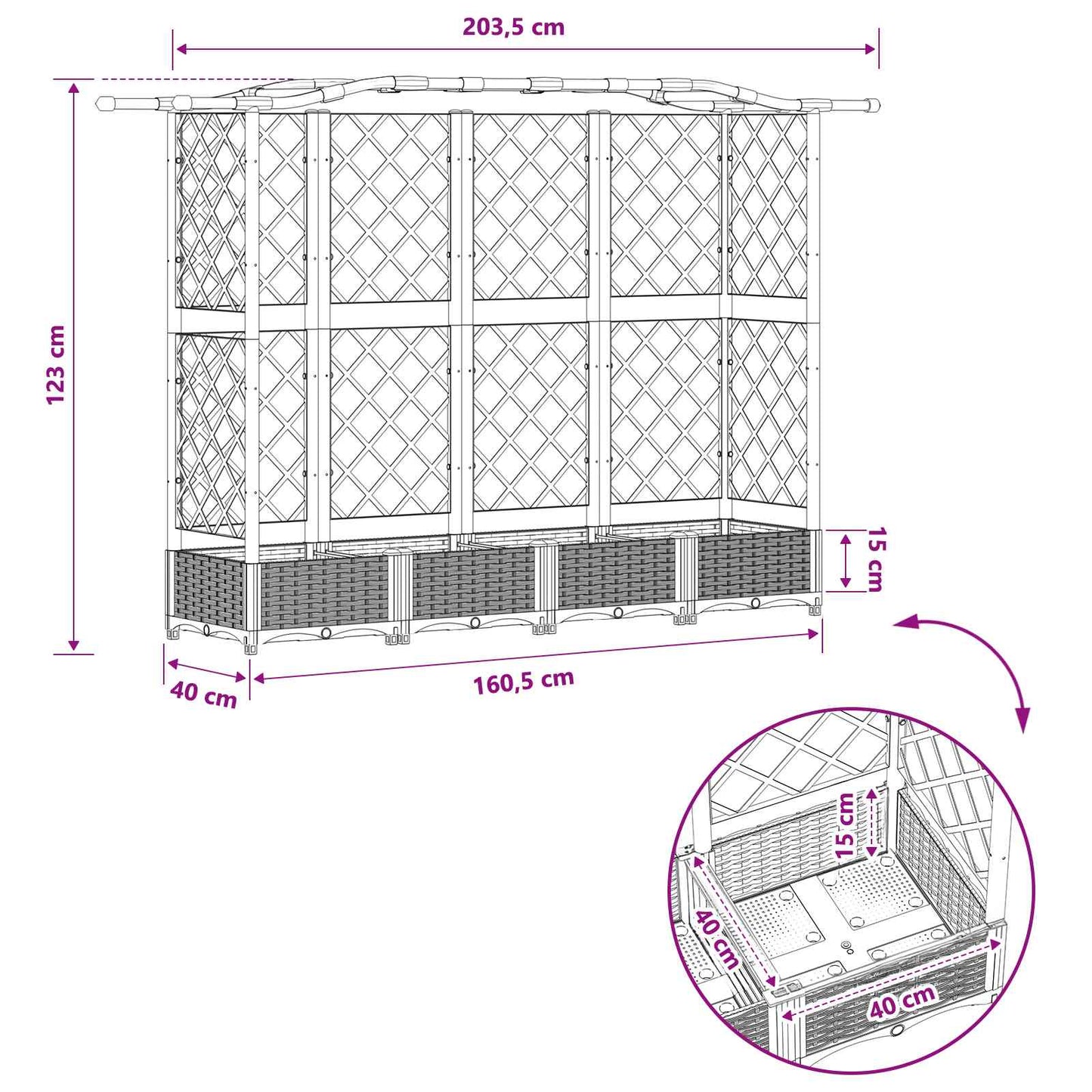 Verhoogd Bed met Trellis en Dak Lichtgrijs 203,5 x 40 x 123 cm is nu te koop bij PeponiXL, paradijselijk wonen!