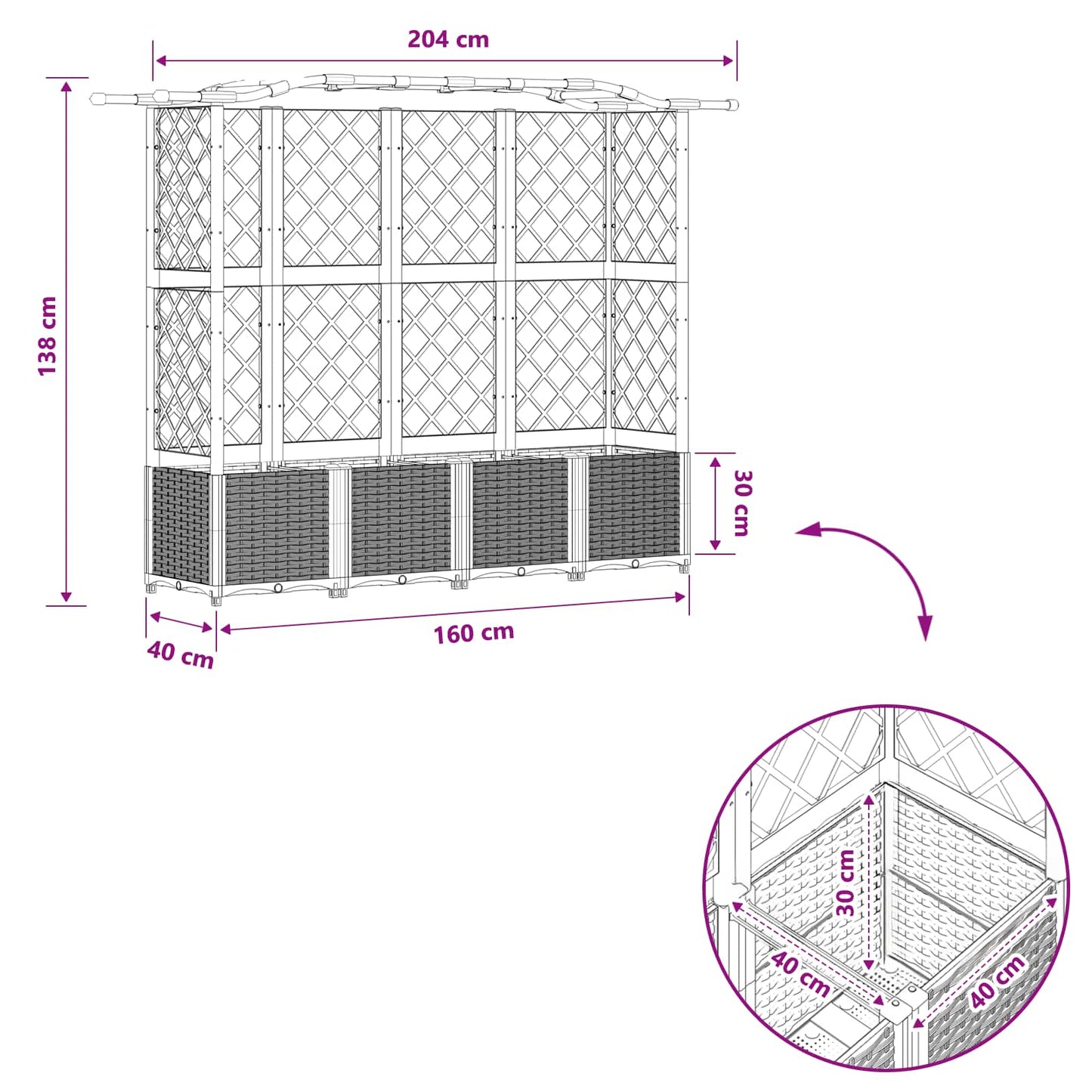 Verhoogd Bed met Trellis en Dak Lichtgrijs 204 x 40 x 138 cm PP is nu te koop bij PeponiXL, paradijselijk wonen!