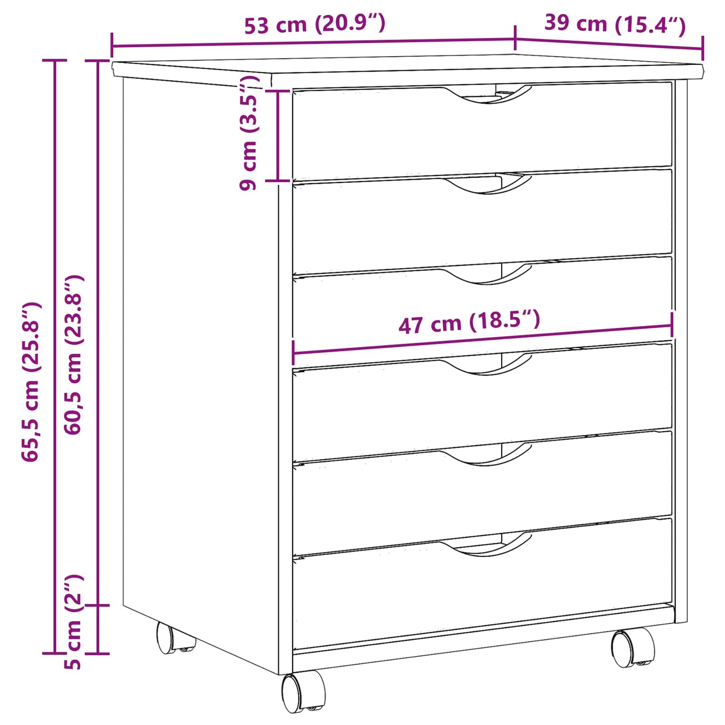 Rolling Cabinet met Laden MOSS Heldere Vernis 53 x 39 x 65,5 cm is nu te koop bij PeponiXL, paradijselijk wonen!