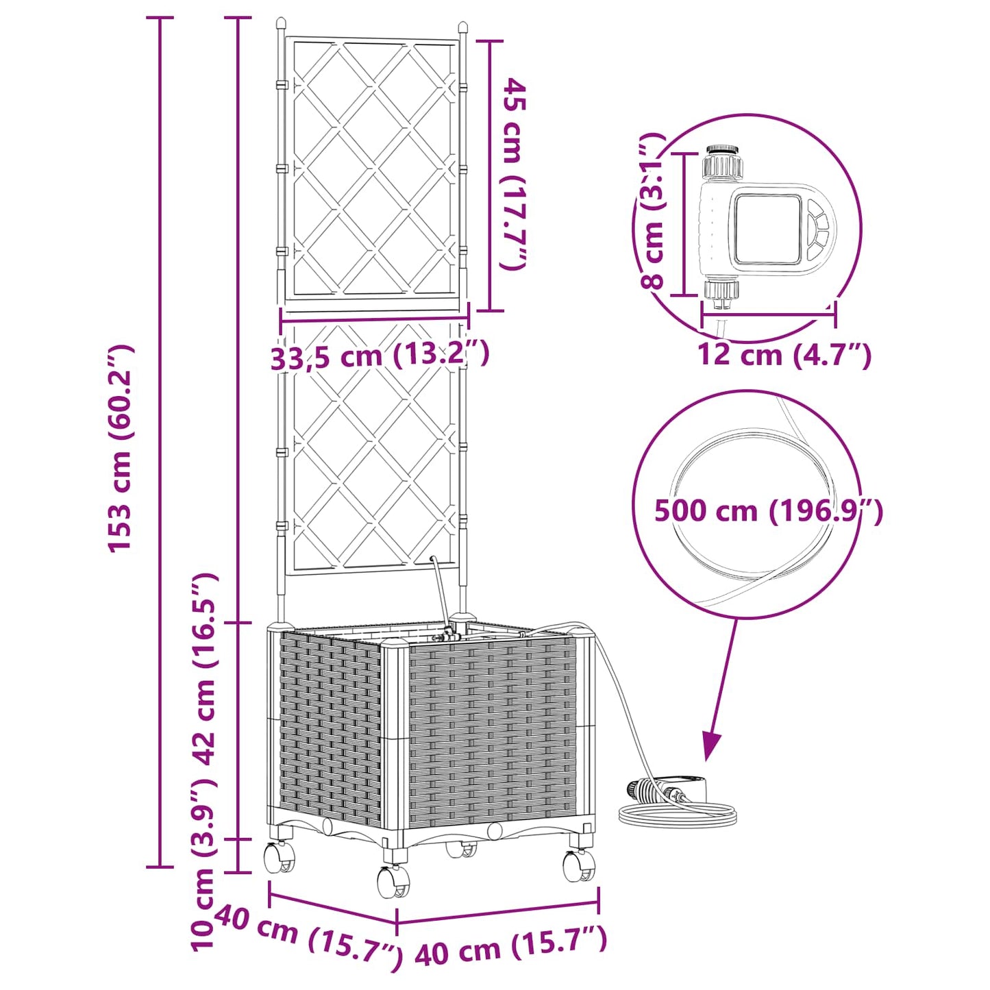 Tuin Pot met Irrigatie en Wielen Bruin 40 x 40 x 148 cm PP is nu te koop bij PeponiXL, paradijselijk wonen!