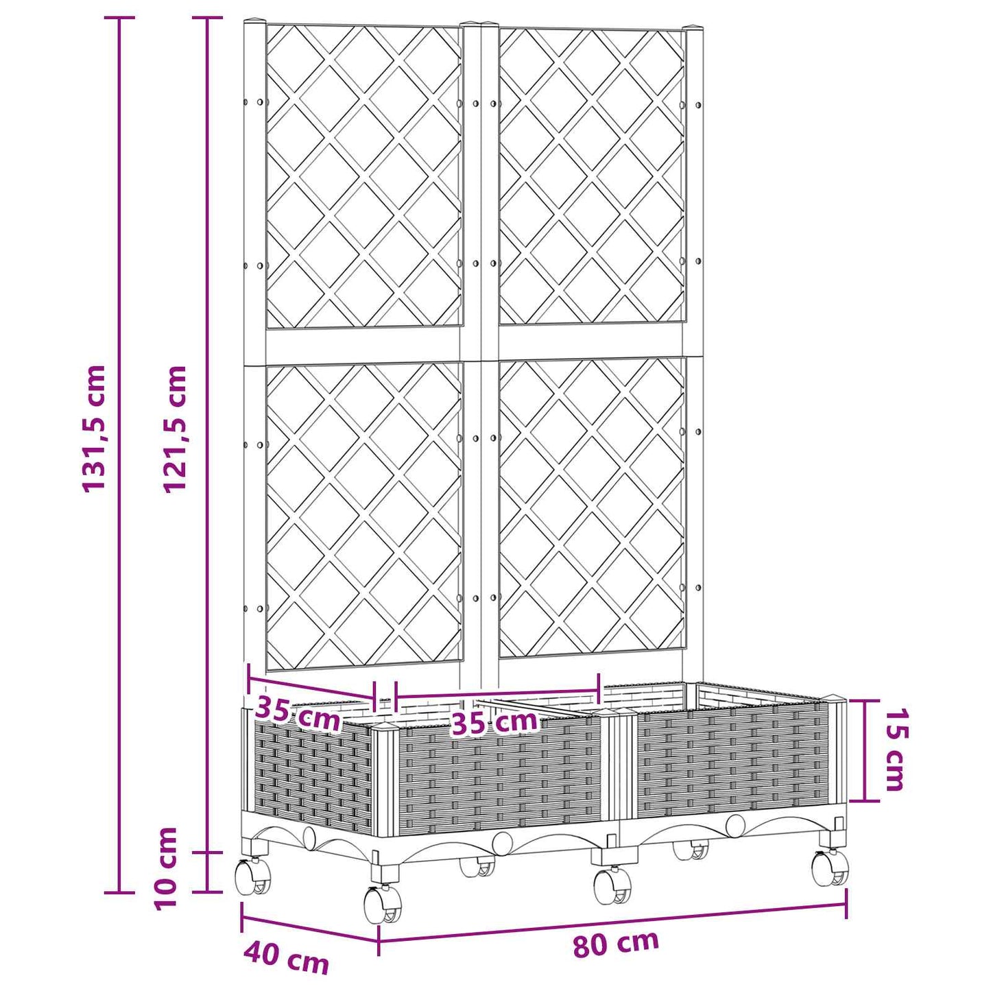 Tuinplantbak met schutting en wielen Wit 80 x 40 x 131,5 cm PP is nu te koop bij PeponiXL, paradijselijk wonen!