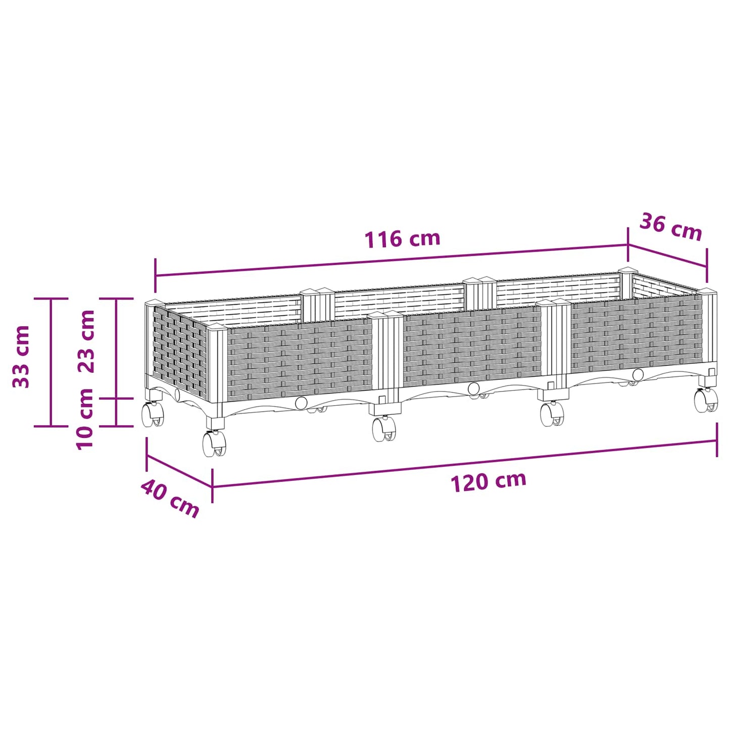 Tuinschaal met wielen Wit 120 x 40 x 33 cm PP is nu te koop bij PeponiXL, paradijselijk wonen!