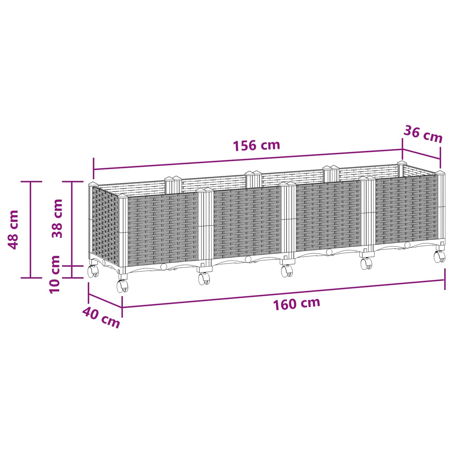 Tuinschaal met wielen Wit 160 x 40 x 48 cm PP is nu te koop bij PeponiXL, paradijselijk wonen!