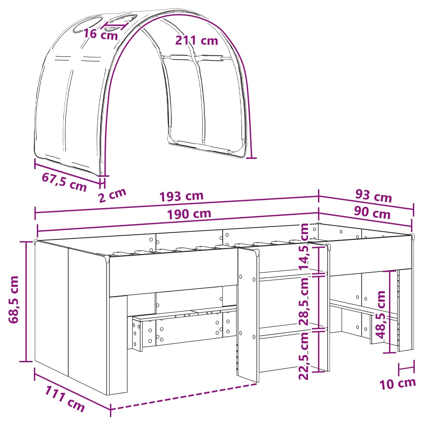 Bed met Tunnel 4 pcs Wit en zwart Bewerkt hout is nu te koop bij PeponiXL, paradijselijk wonen!