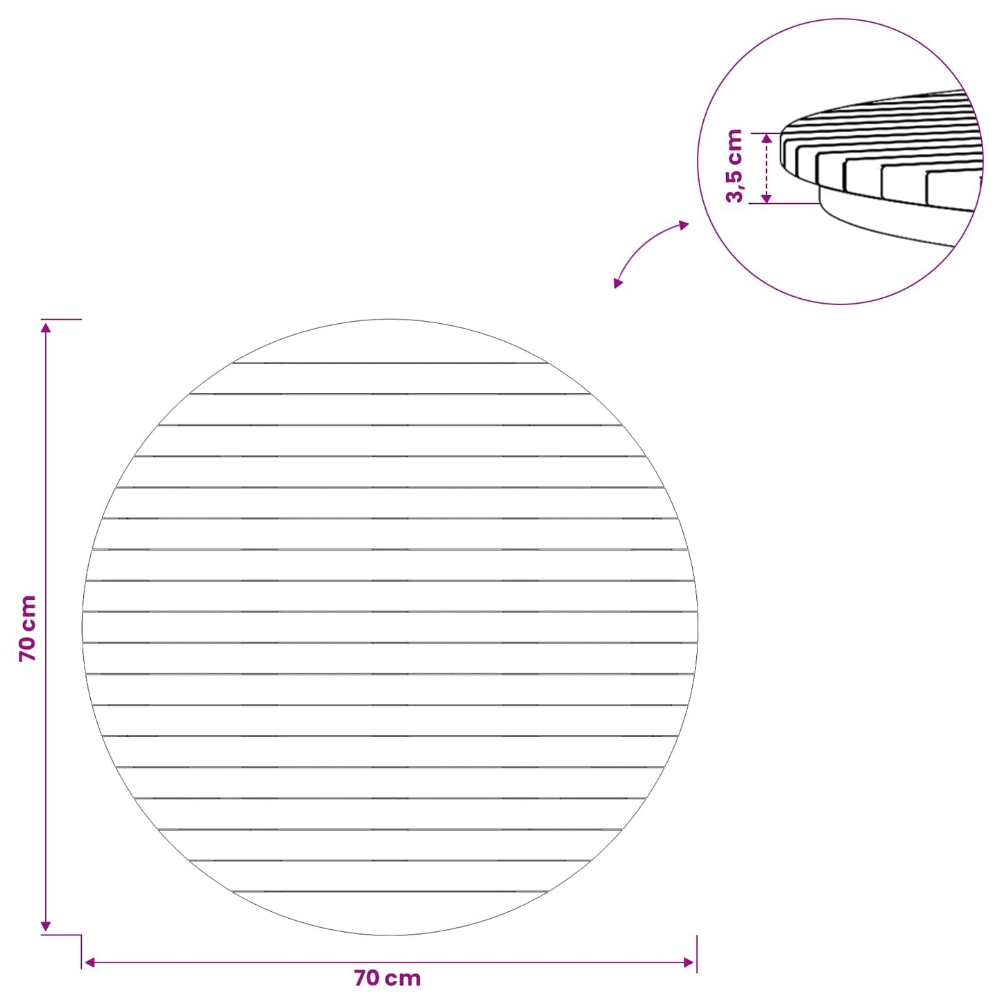 Tafelblad Ø 70 x 3,5 Rond Massief Teakhout Naturel