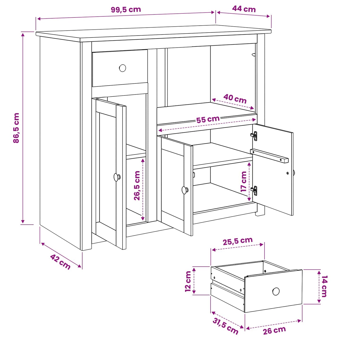 Magnetron Dressoir PANAMA Honing Wax 99.5 x 44 x 86.5 cm