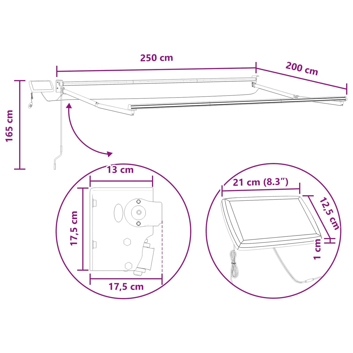 Handbediende luifel met LED's Zand 100% Polyester en Aluminium is nu te koop bij PeponiXL, paradijselijk wonen!