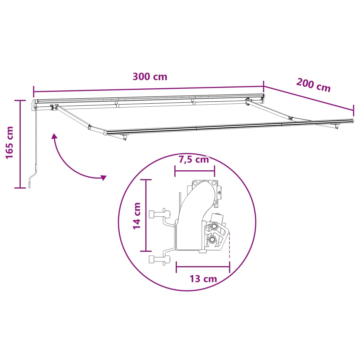 Inklapbaar Zonnescherm Lichtgrijs en wit. 3 x 2 m Stof