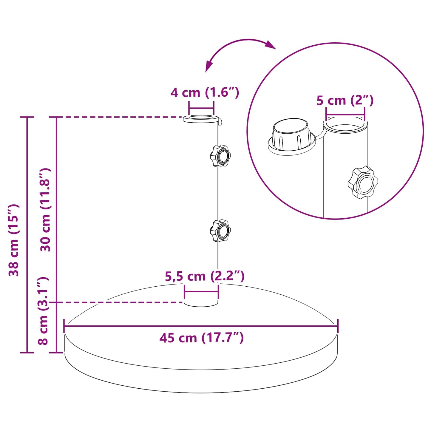 Parasolvoet voor 40-50 mm paal 26.75 kg Zwart Graniet en RVS is nu te koop bij PeponiXL, paradijselijk wonen!