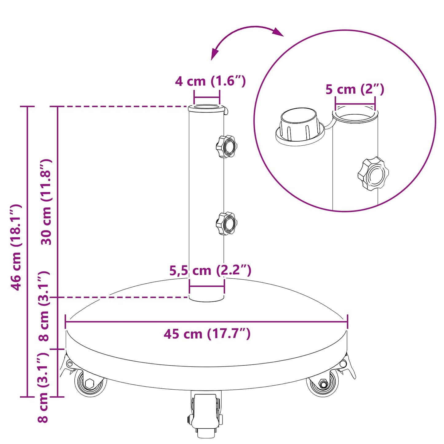 Granieten parasolvoet met wielen voor parasolstok van 40-50 mm 29 kg Zwart is nu te koop bij PeponiXL, paradijselijk wonen!