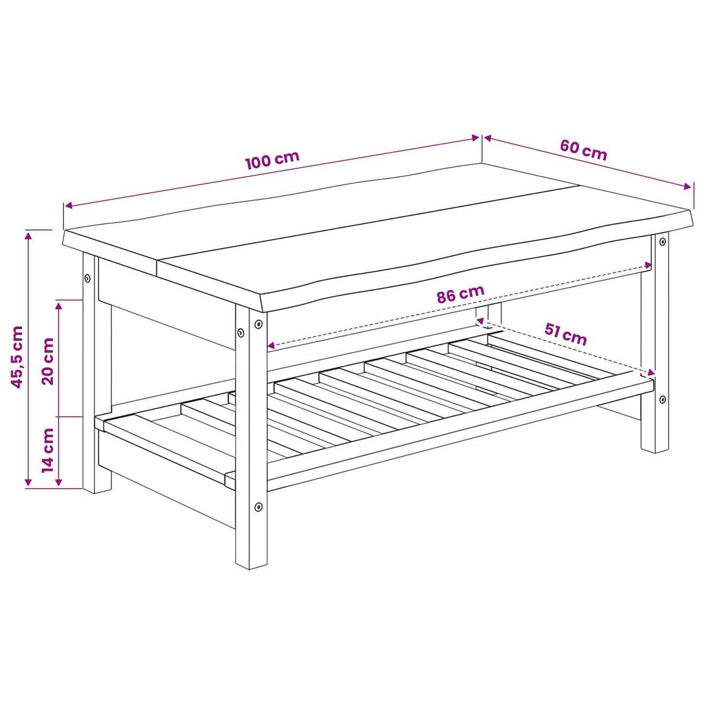 Salontafel EKAI Wit 100 x 60 x 45,5 cm Massief grenenhout