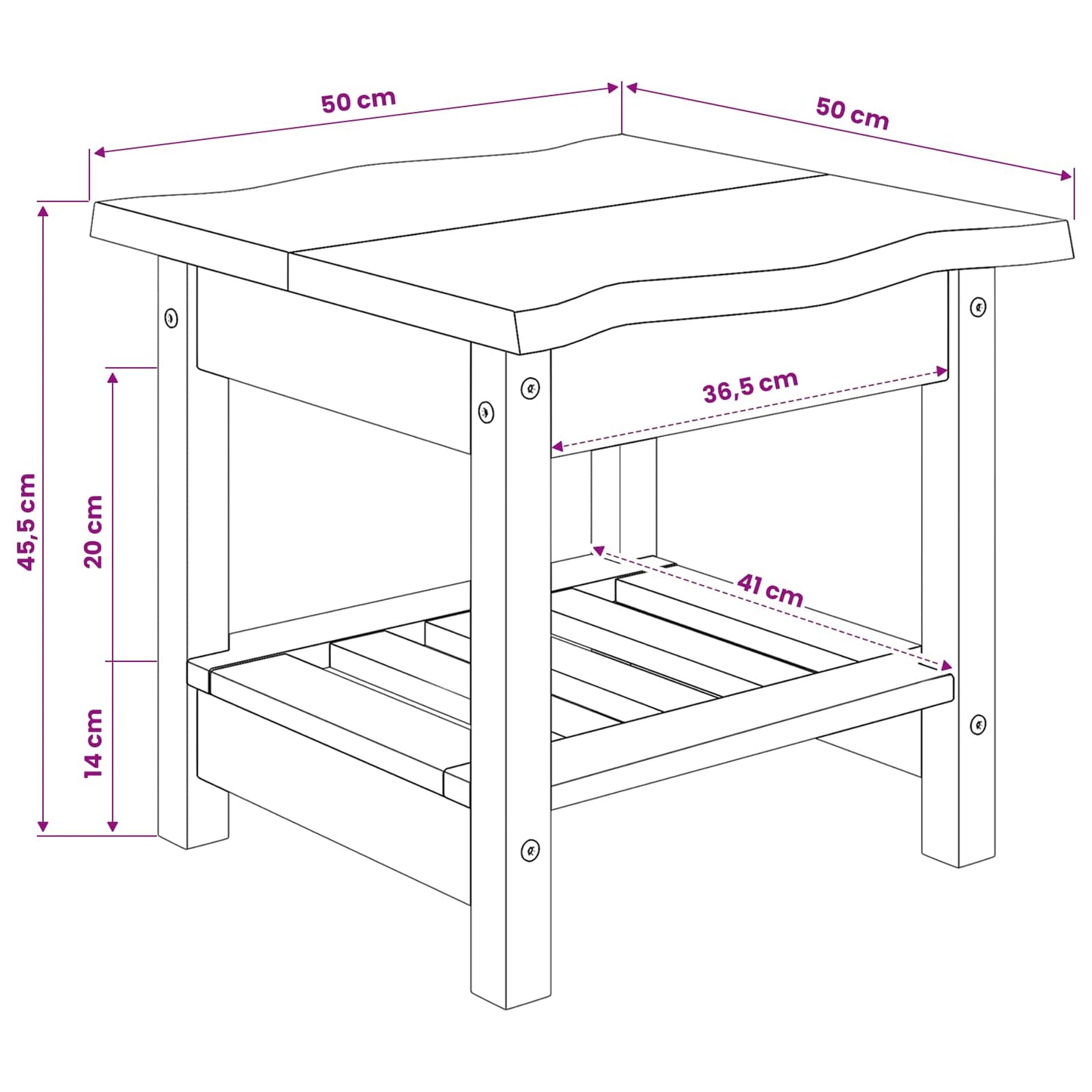 Bijzettafel EKAI Zwart 50 x 50 x 45,5 cm Massief grenenhout is nu te koop bij PeponiXL, paradijselijk wonen!