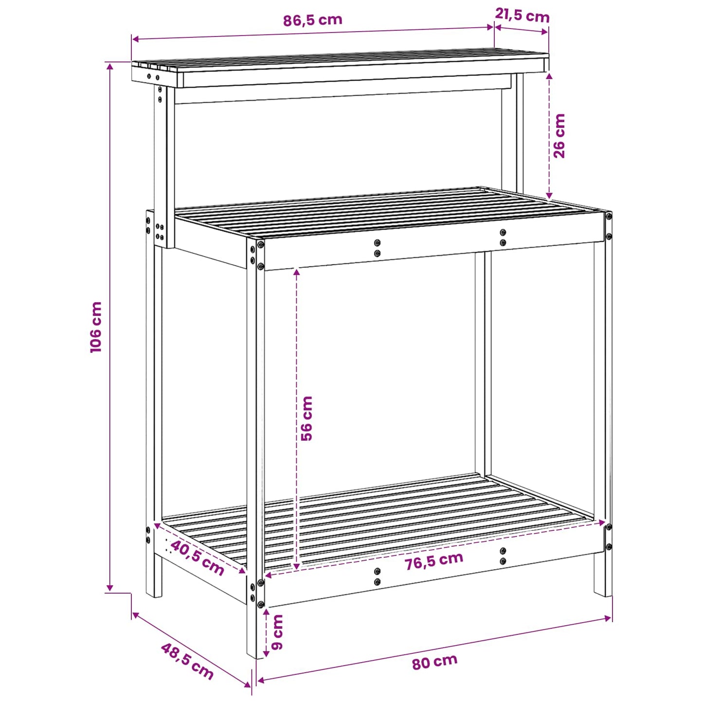 Buiten pottingbank 86,5 x 48,5 x 106 cm Massief Acaciahout