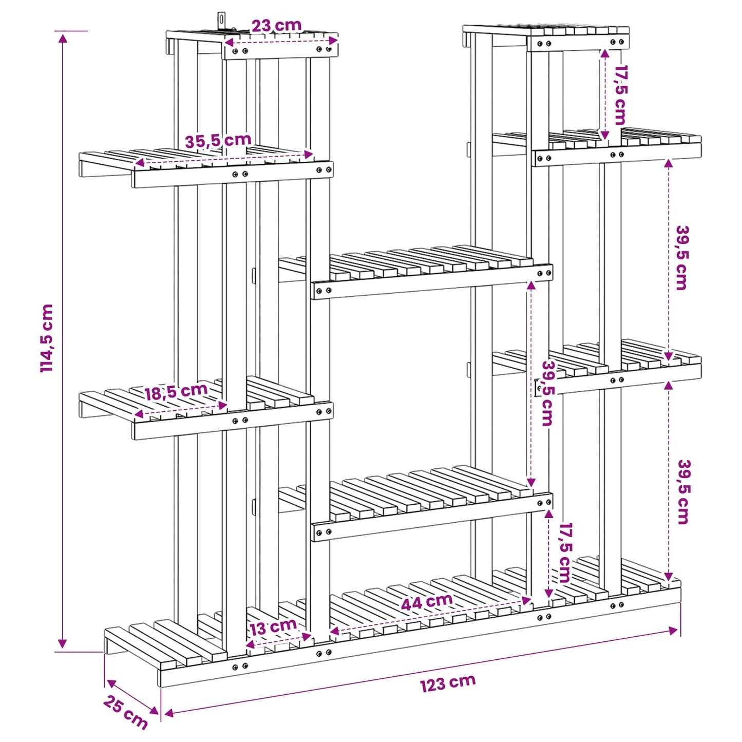 Plantenstandaard Wit 123 x 25 x 114,5 cm Massief Acaciahout