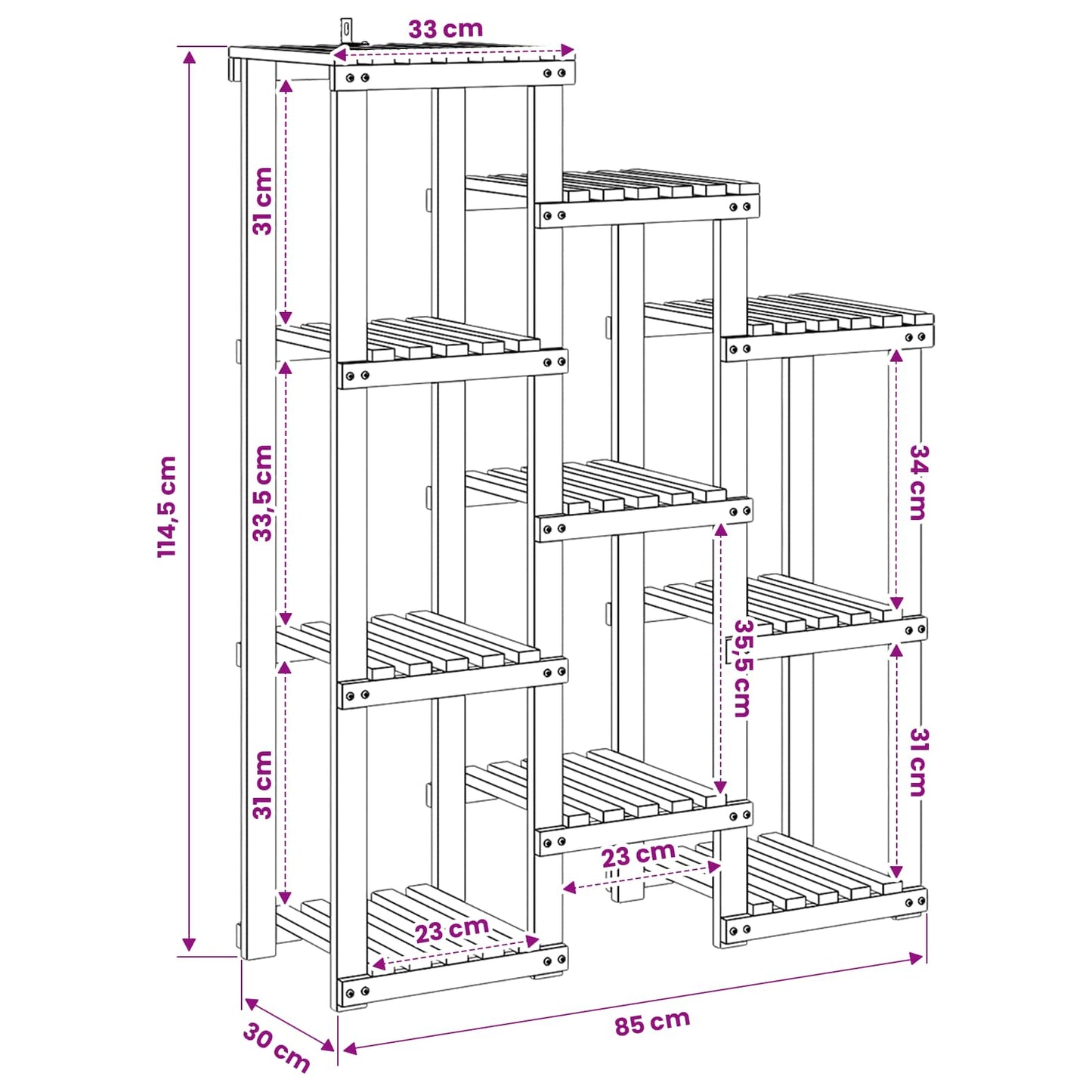 Plantenstandaard Wit 85 x 30 x 114,5 cm Massief Acaciahout