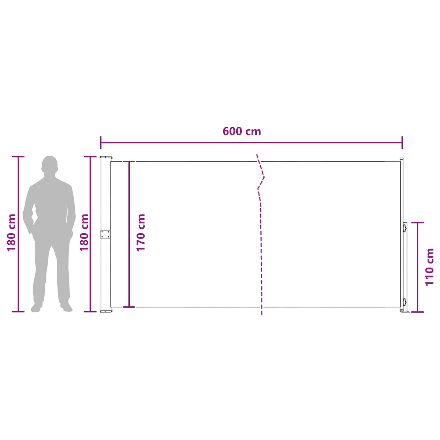 Uittrekbaar Zijscherm 180 x 600 cm Polyester Rechthoekig Beige is nu te koop bij PeponiXL, paradijselijk wonen!