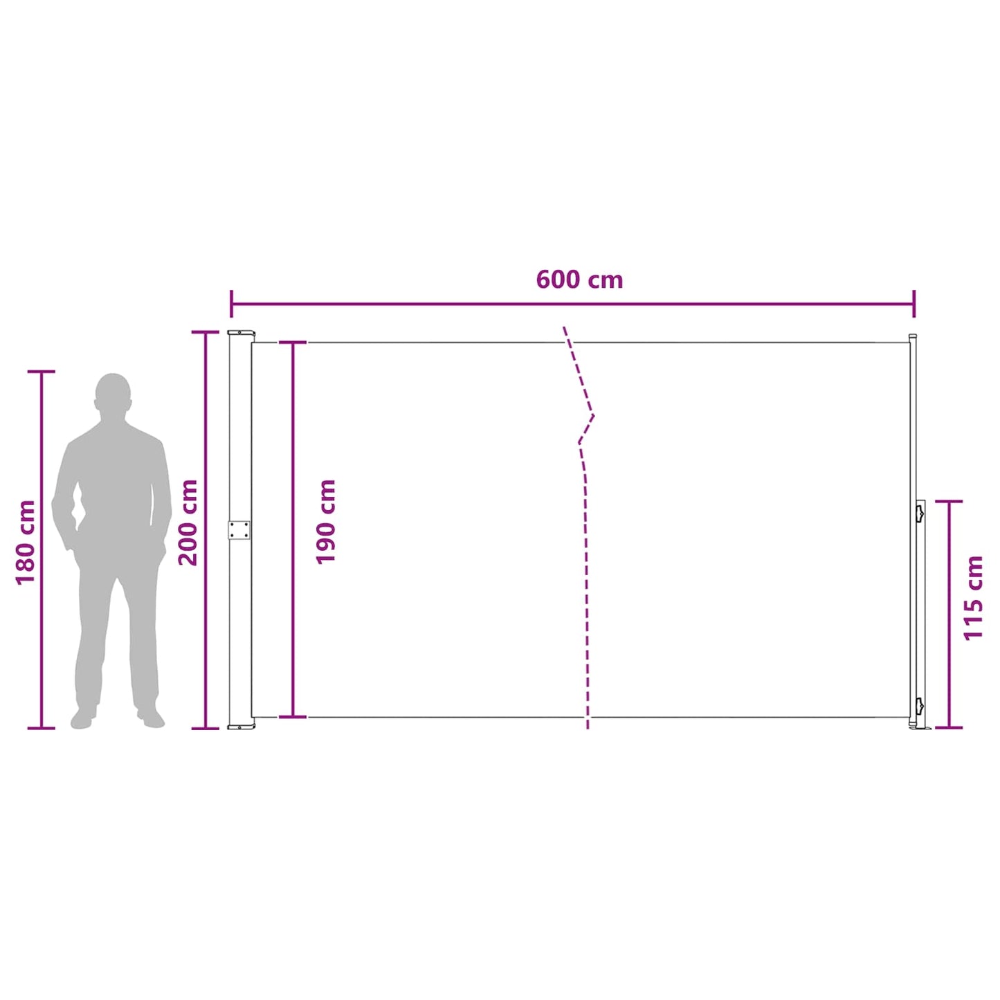 Uittrekbaar Zijscherm 200 x 600 cm Polyester Rechthoekig is nu te koop bij PeponiXL, paradijselijk wonen!
